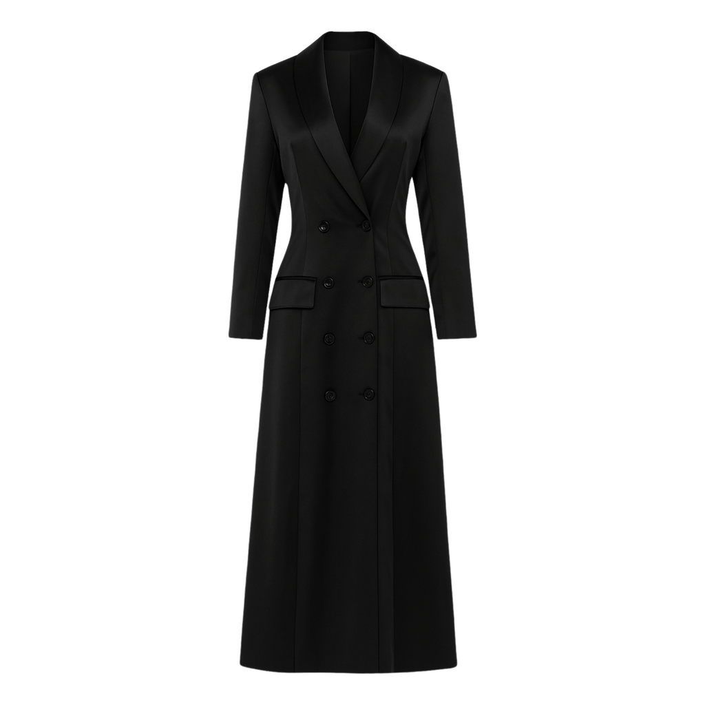 satin wrap blazer dress Queendancer Women Ivory Pencil Midi Blazer Dress with Slit Satin Ruched  Shawl Lapel Long Sleeves Work Dress with Belt  queendancer