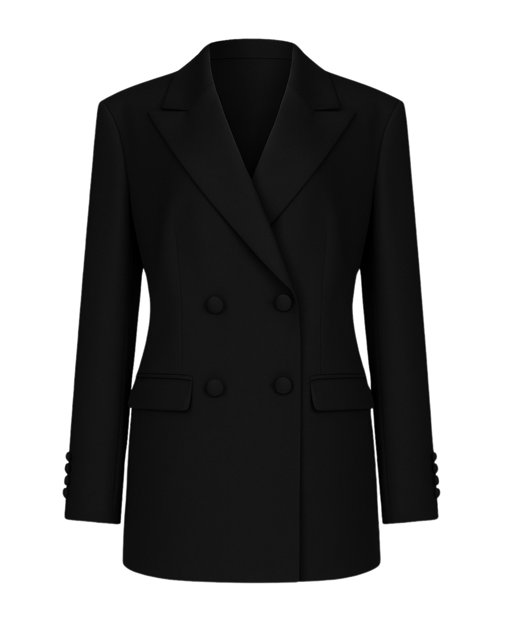 Tailory black double-breasted peak-lapel blazer front view