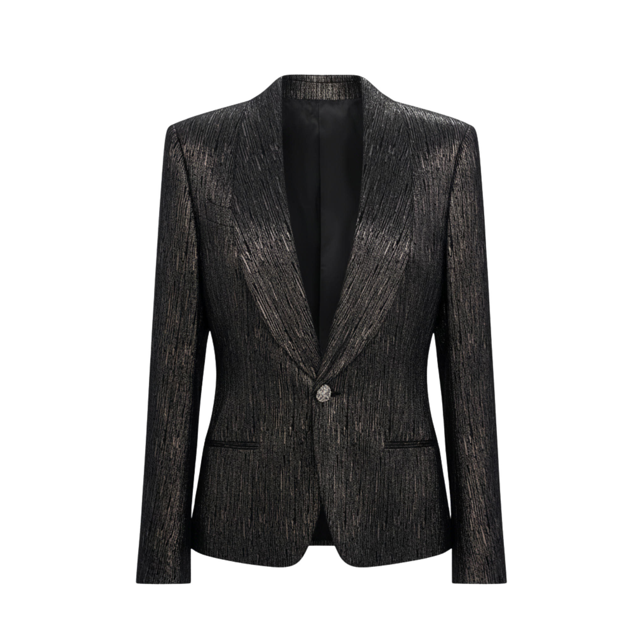 Tailory black crinkled metallic single-button blazer front view