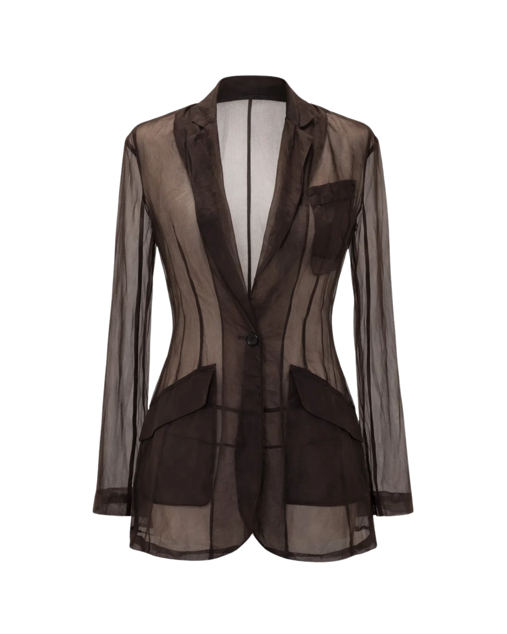 Tailory black sheer blazer with solid panel detailing front view