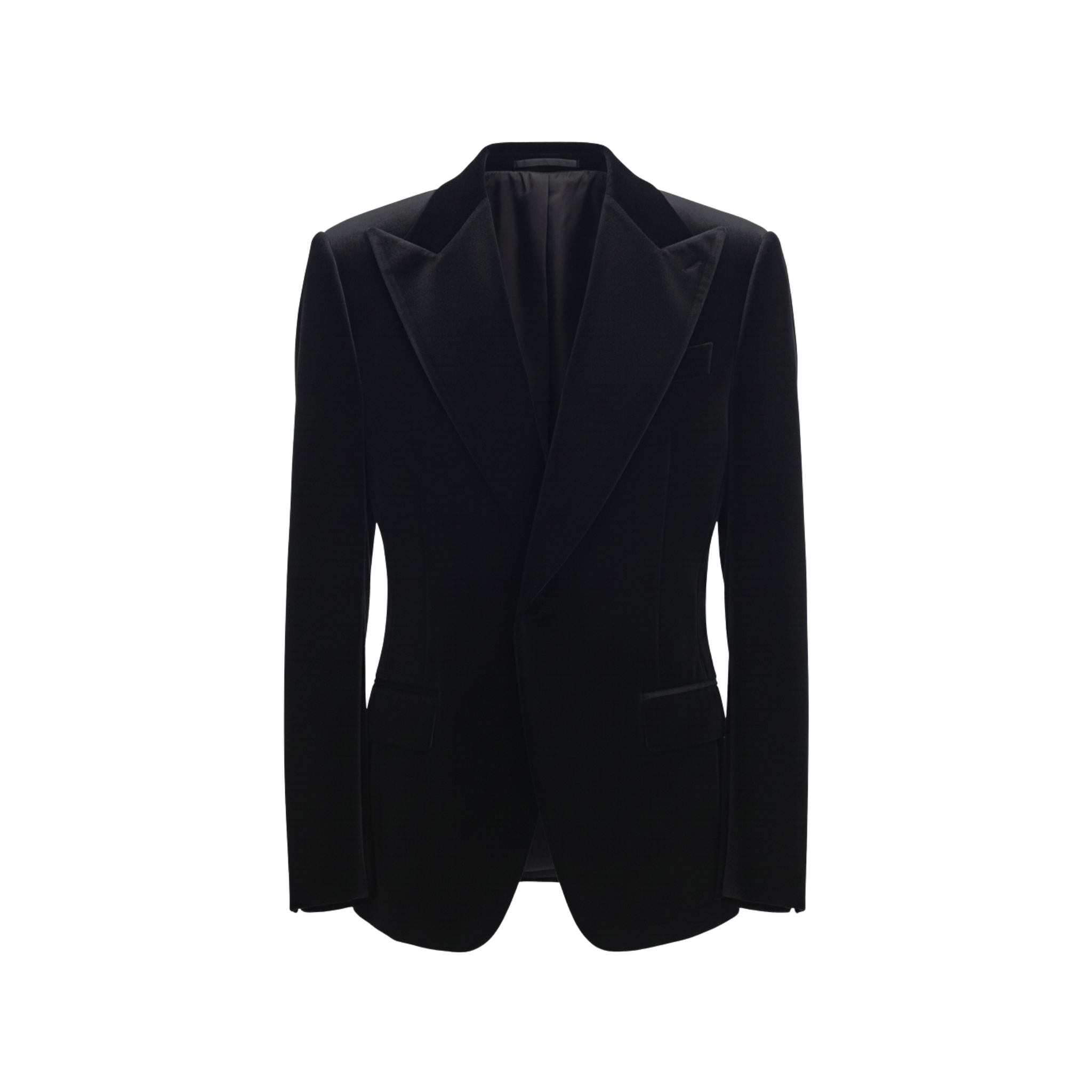Tailory black velvet peak lapel blazer front view