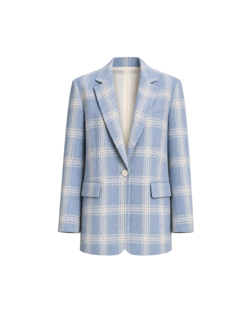 The Tailory New York blue check Loro Piana cashmere silk blazer front view