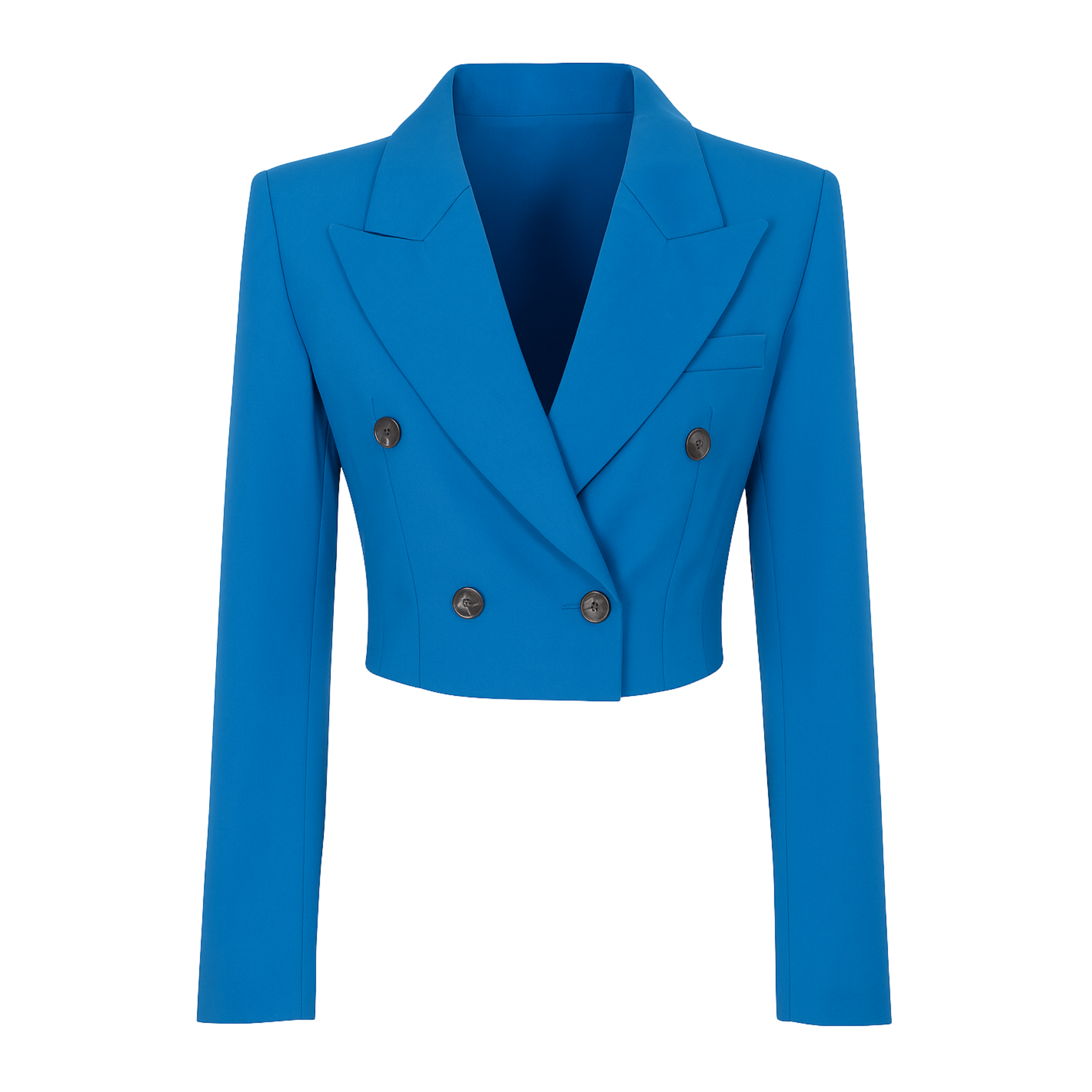 Tailory bright blue cropped double-breasted blazer front view
