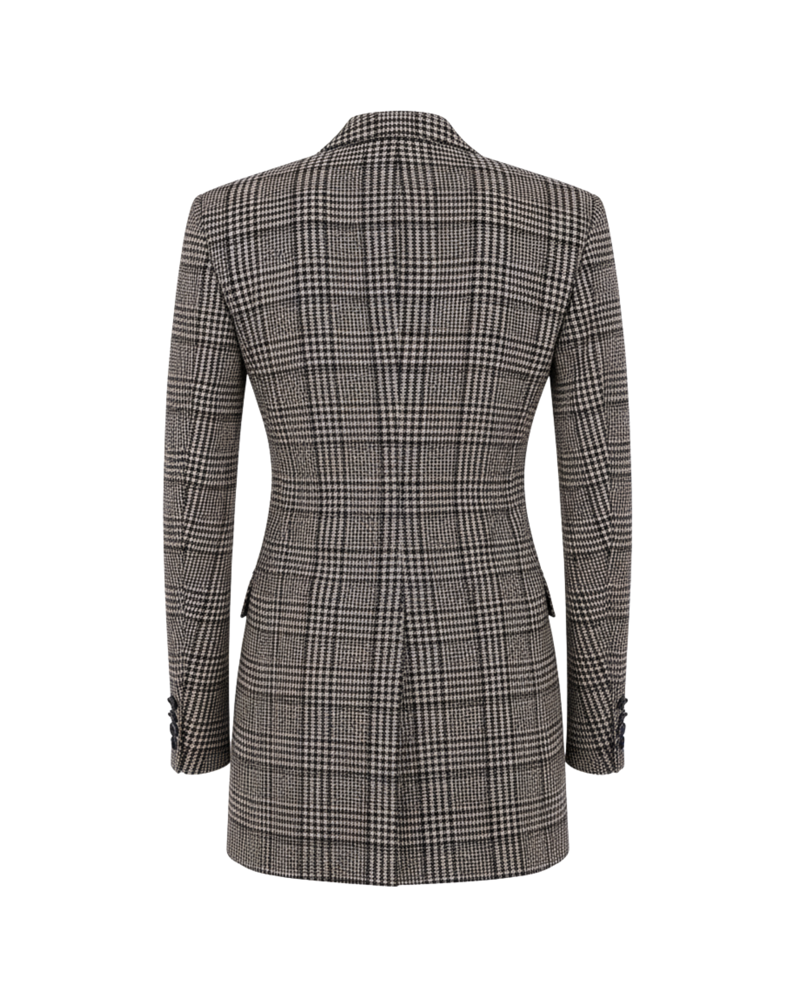 Tailory charcoal glen plaid elongated blazer back view