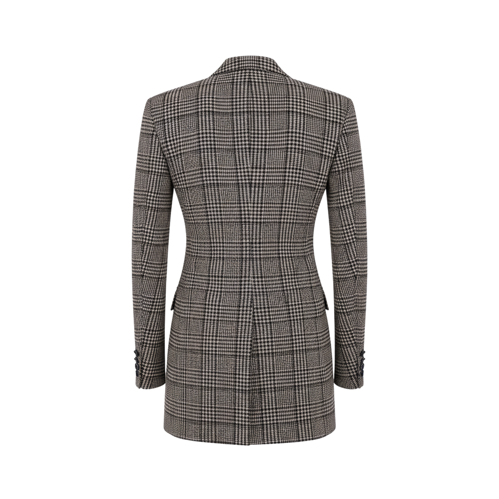 Tailory charcoal glen plaid elongated blazer back view