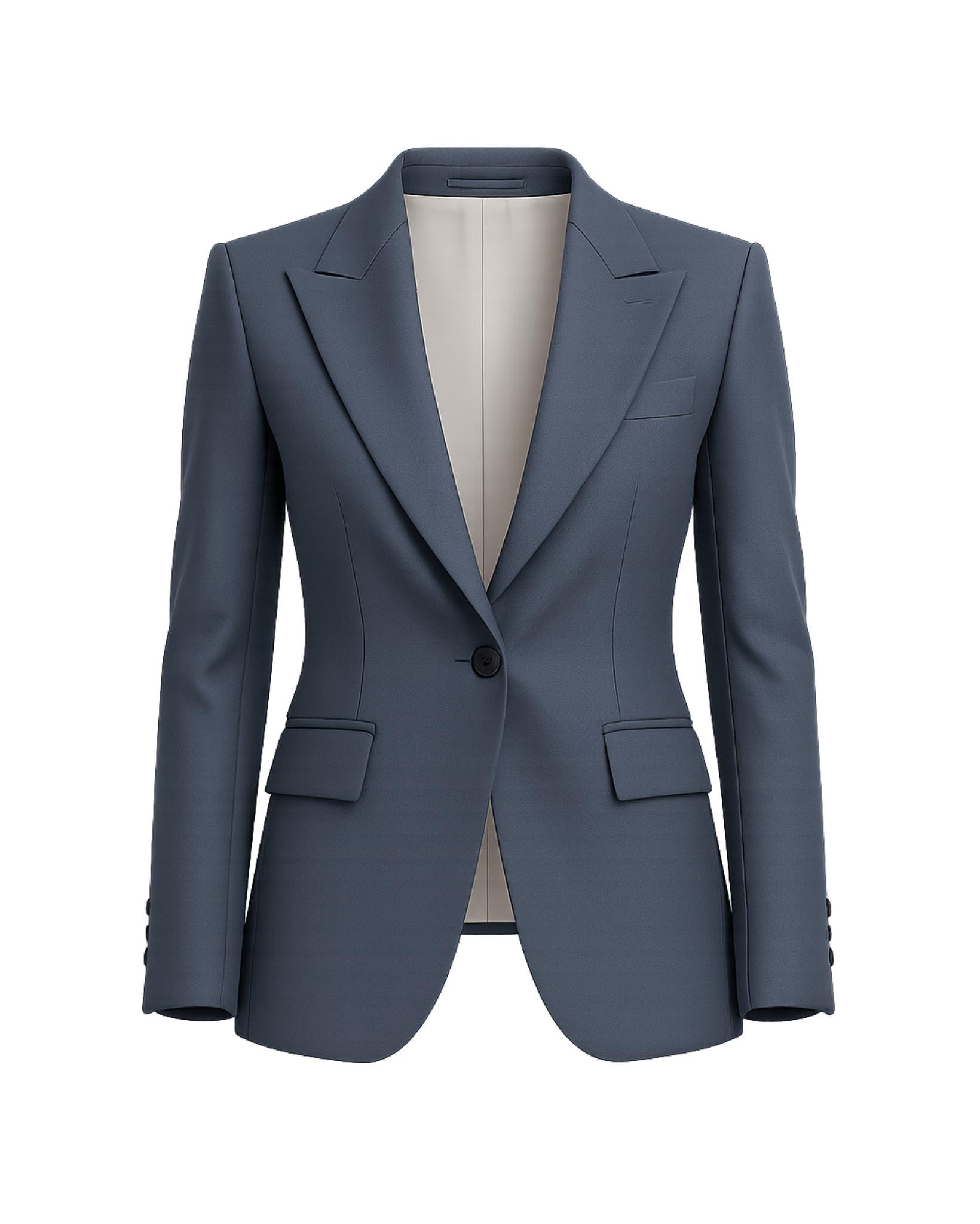 Tailory charcoal gray Loro Piana peak lapel fitted blazer front view