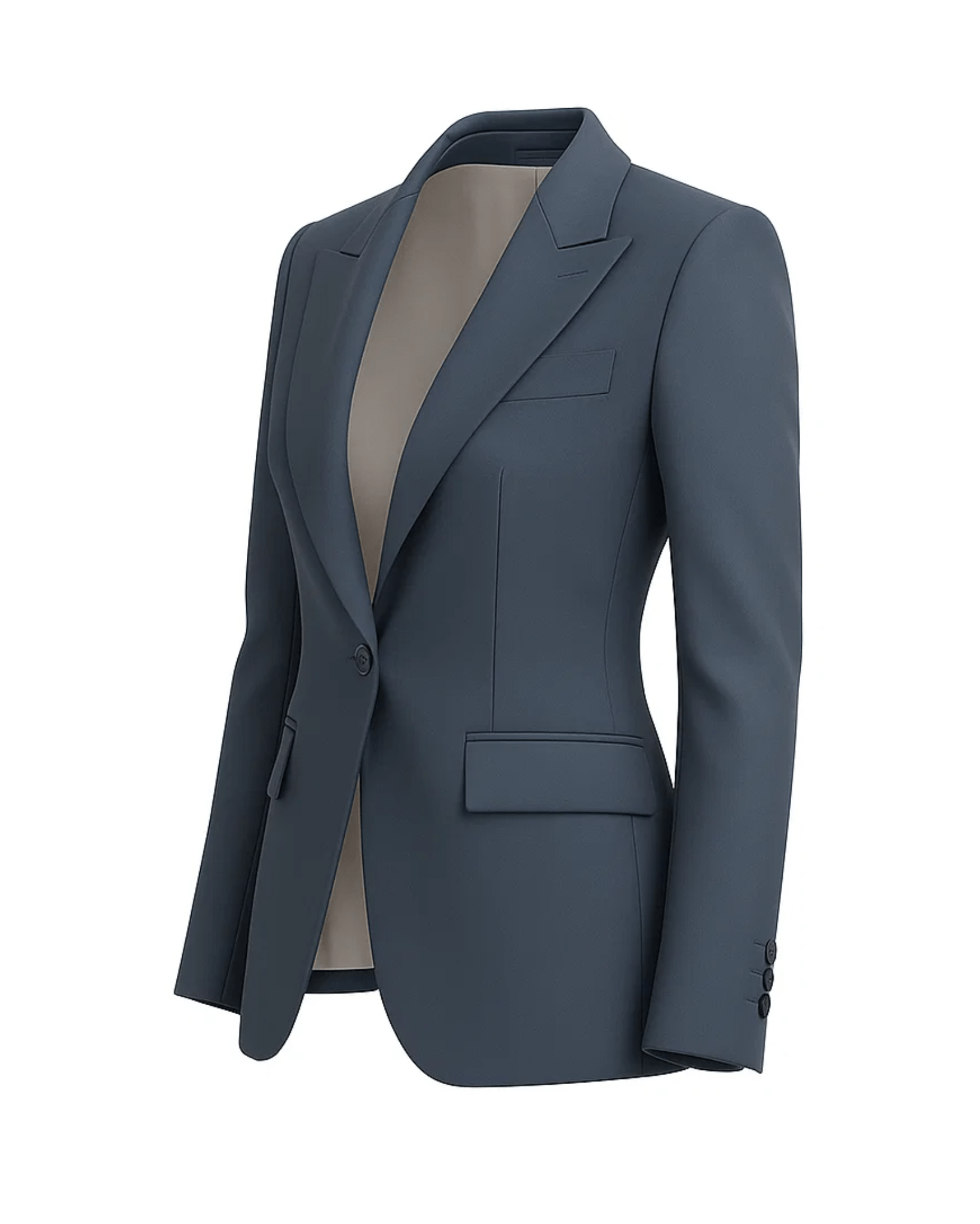 Tailory charcoal gray Loro Piana peak lapel fitted blazer siide view