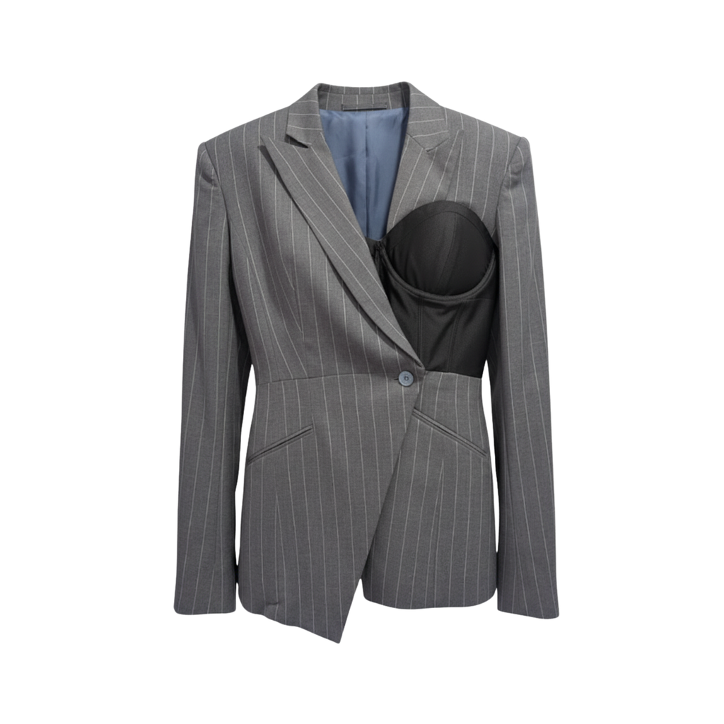Charcoal Pinstripe Asymmetric Corset Blazer