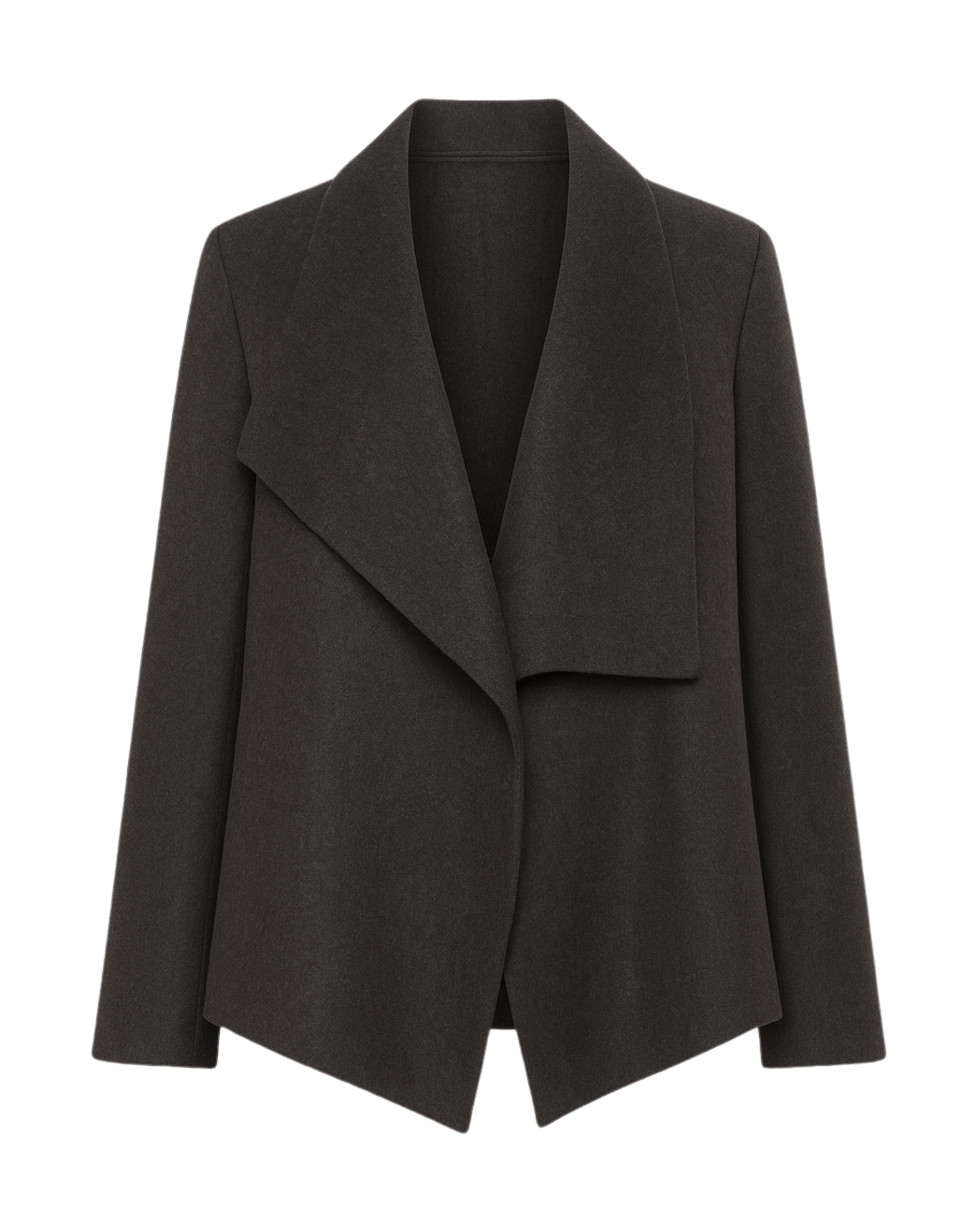 Tailory charcoal draped open-front cashmere wool blazer front view