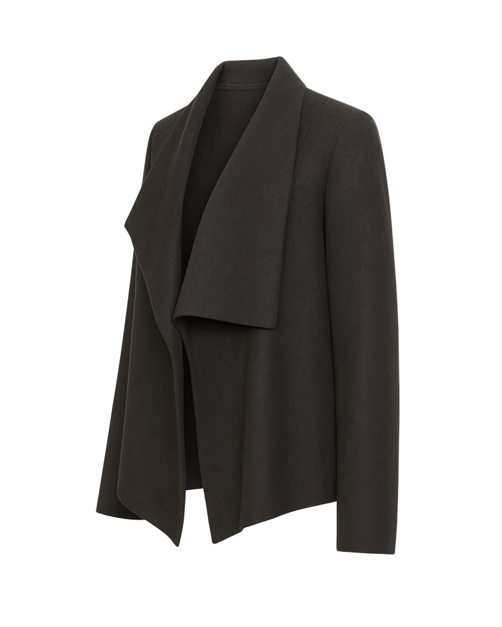 Tailory charcoal draped open-front cashmere wool blazer side view