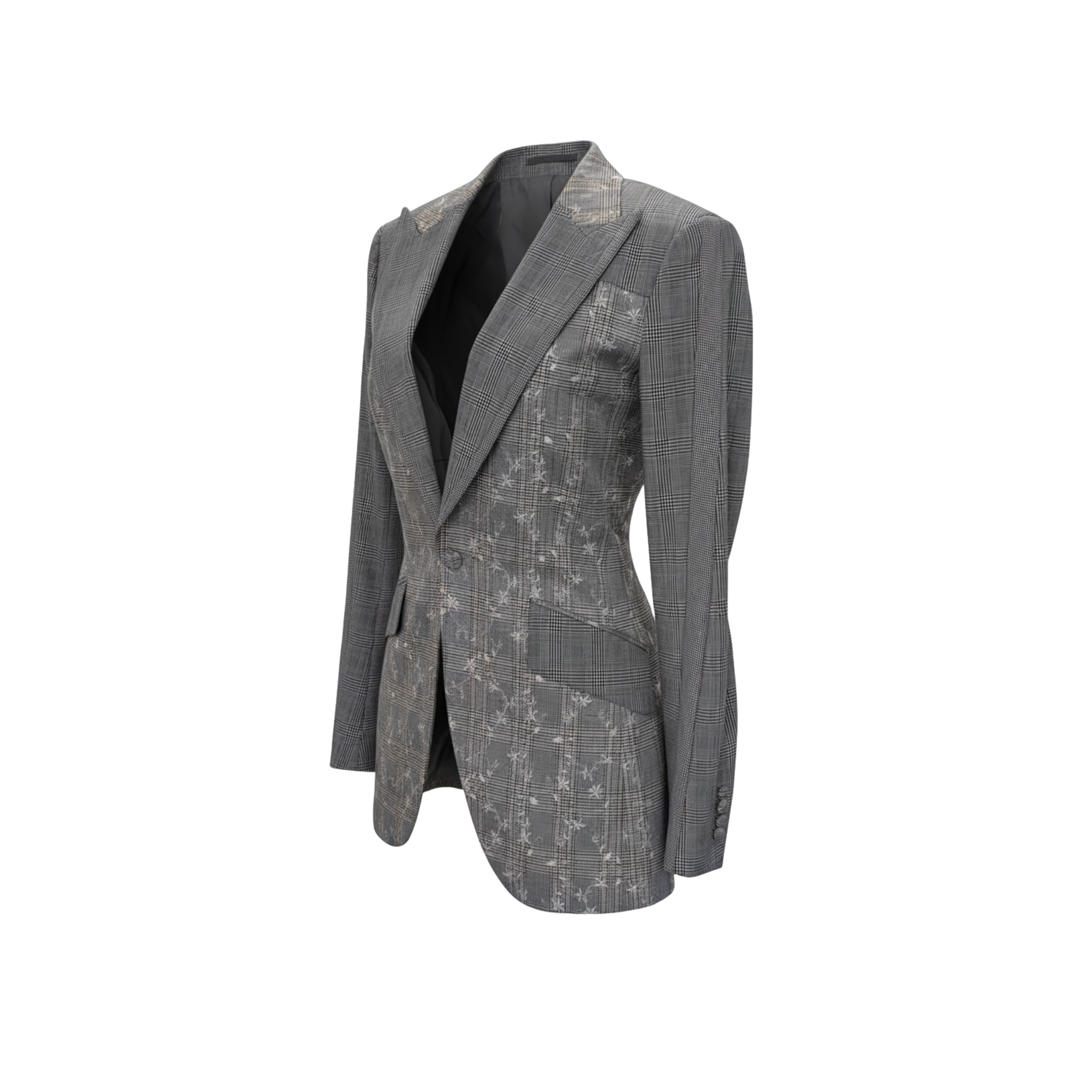 Tailory grey plaid blazer with metallic embroidery side view