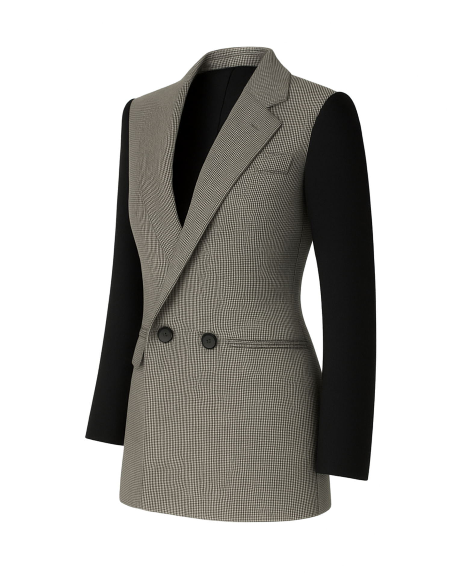 Tailory houndstooth/black color-block double-breasted blazer side view