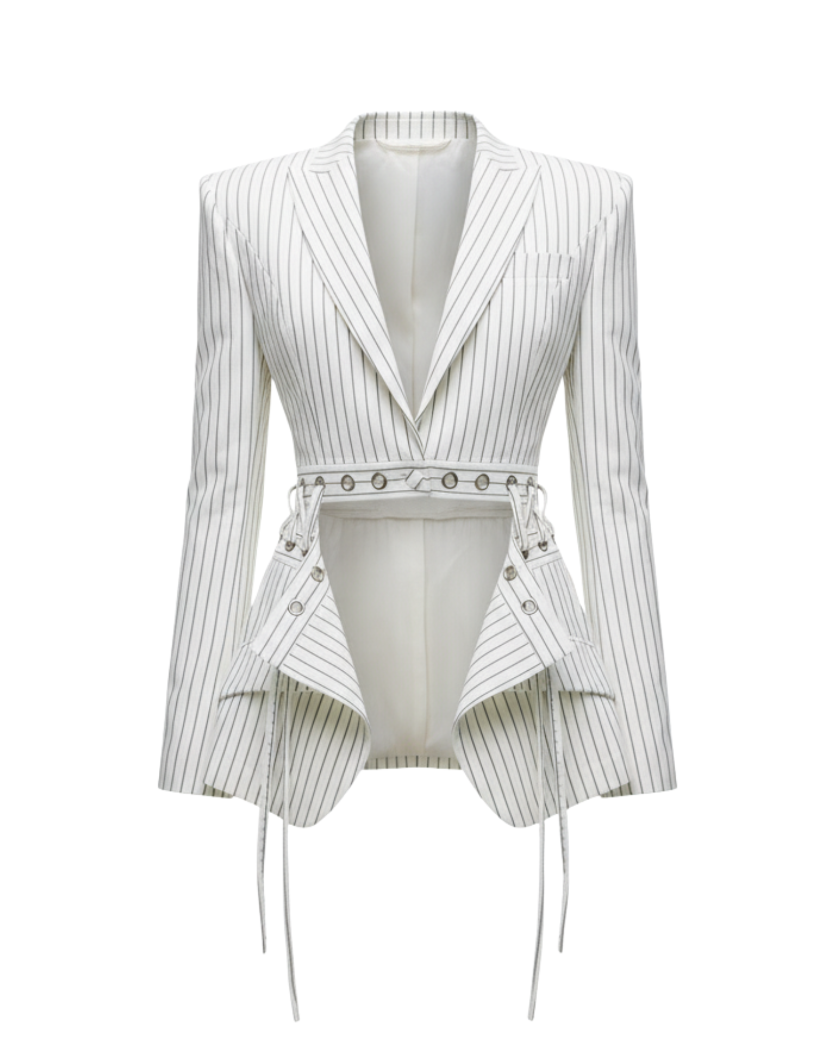 Tailory white pinstripe deconstructed blazer front view