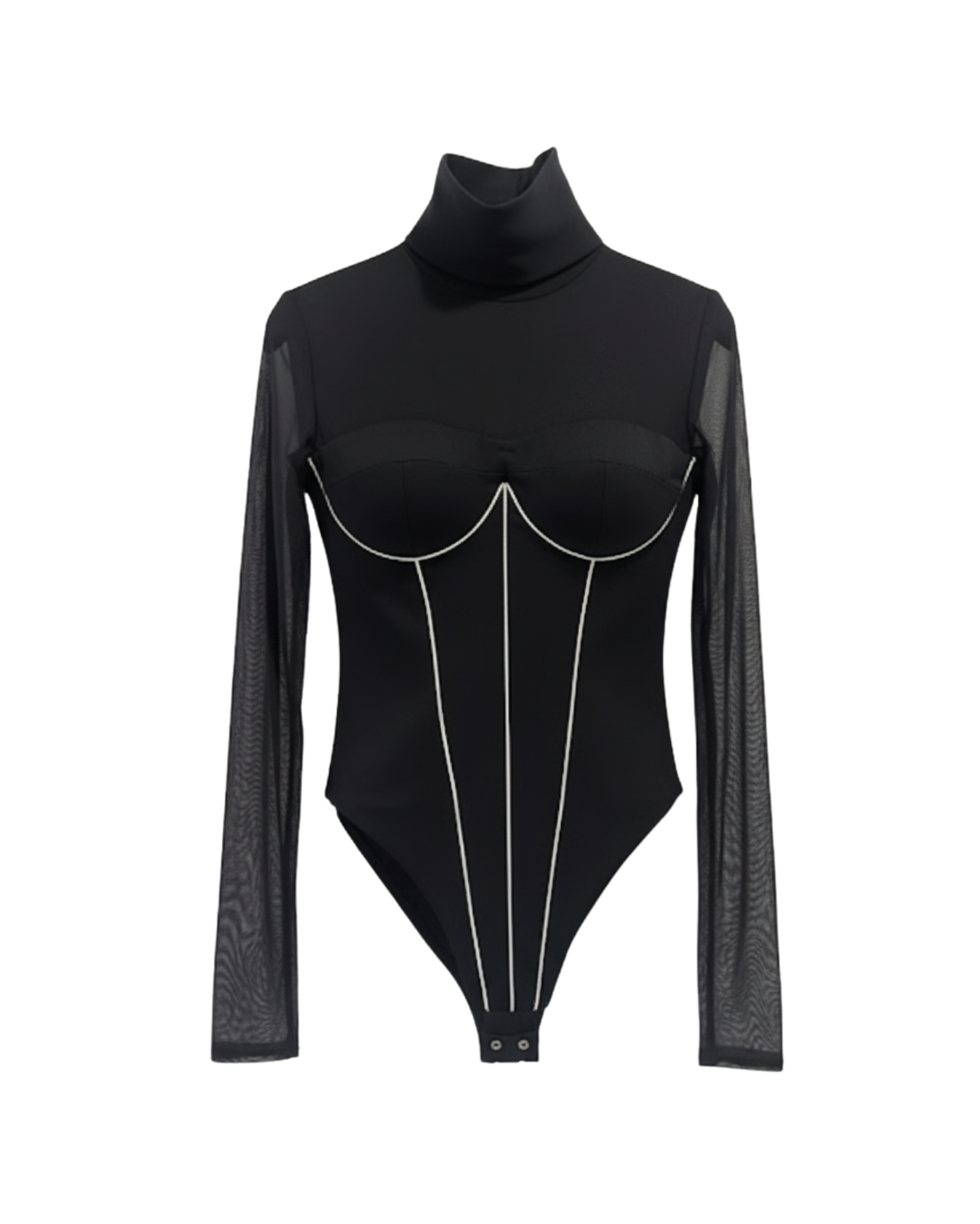 Tailory black contrast-piping turtleneck bodysuit front view