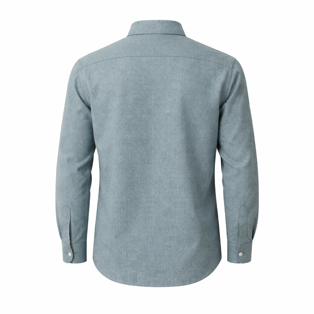 Tailory steel blue green cotton shirt back view