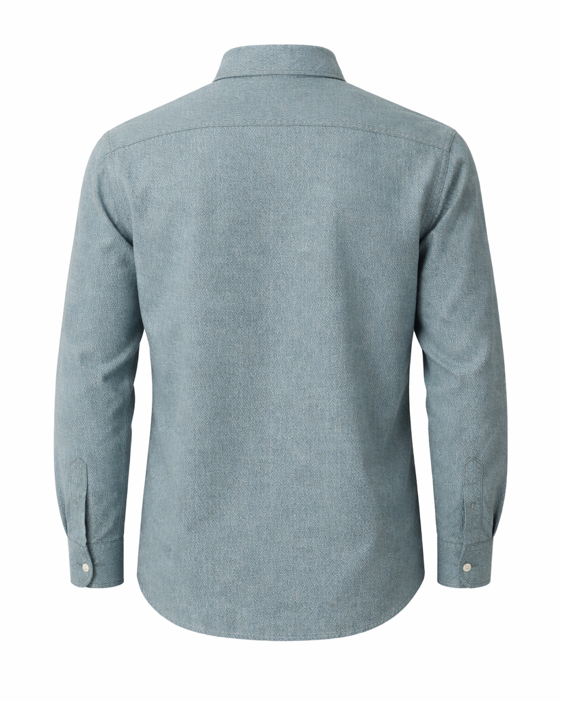 Tailory steel blue green cotton shirt back view
