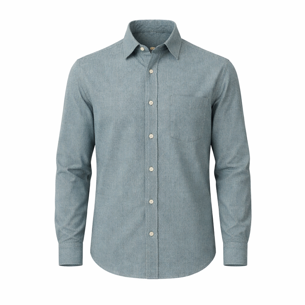 Tailory steel blue green textured cotton casual shirt front view