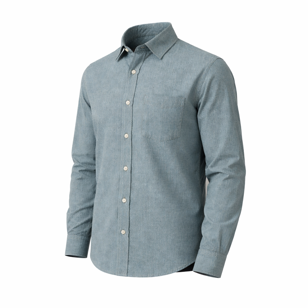 Tailory steel blue green cotton shirt side view