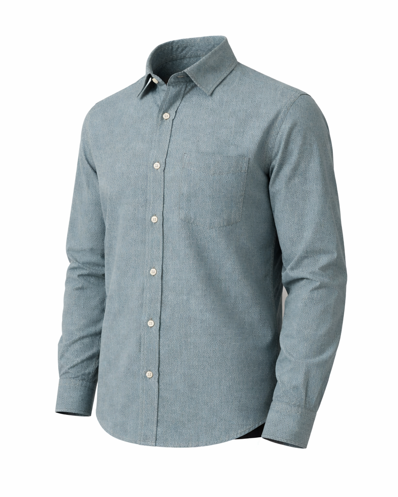 Tailory steel blue green cotton shirt side view