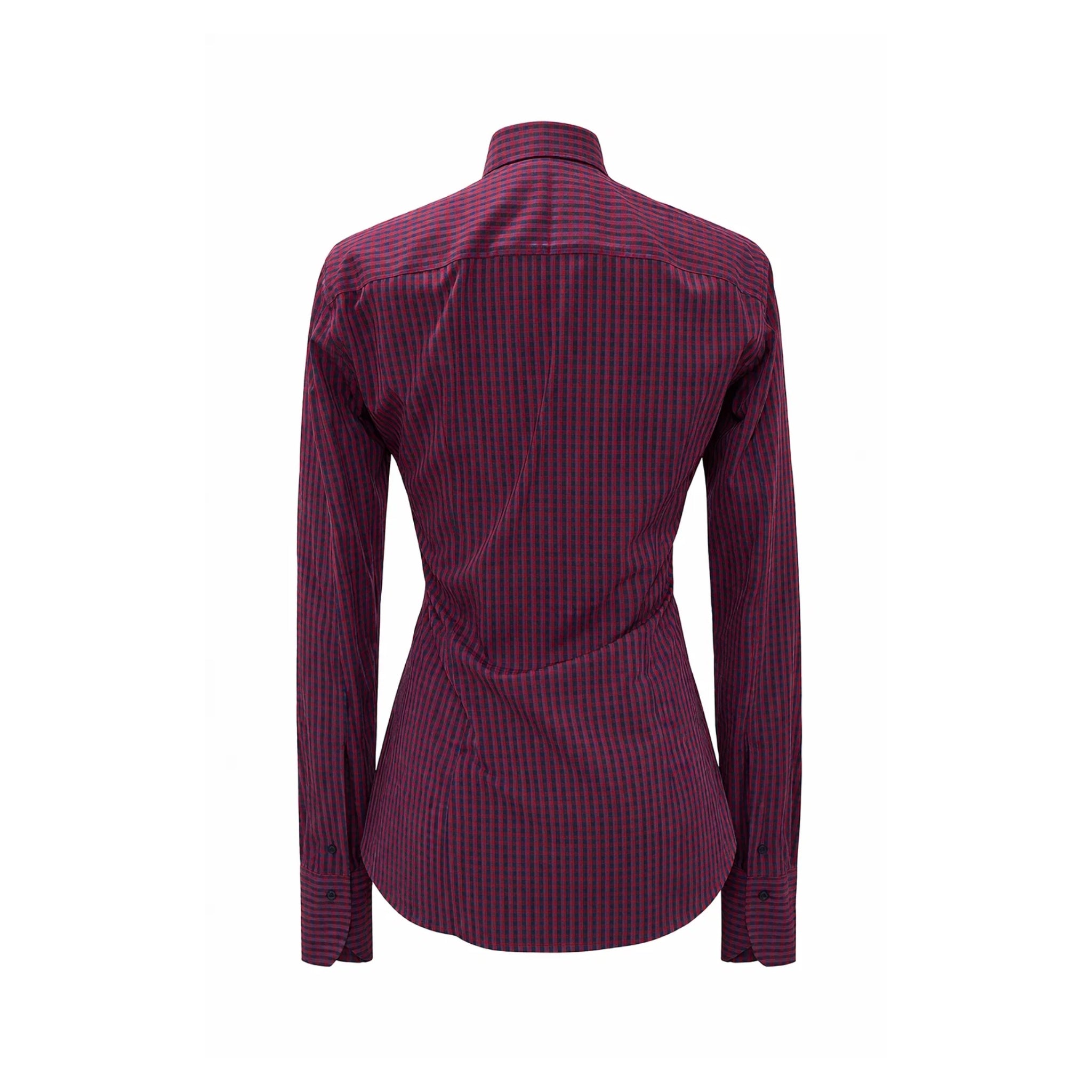 Tailory red and blue checkered tuxedo-front shirt back view