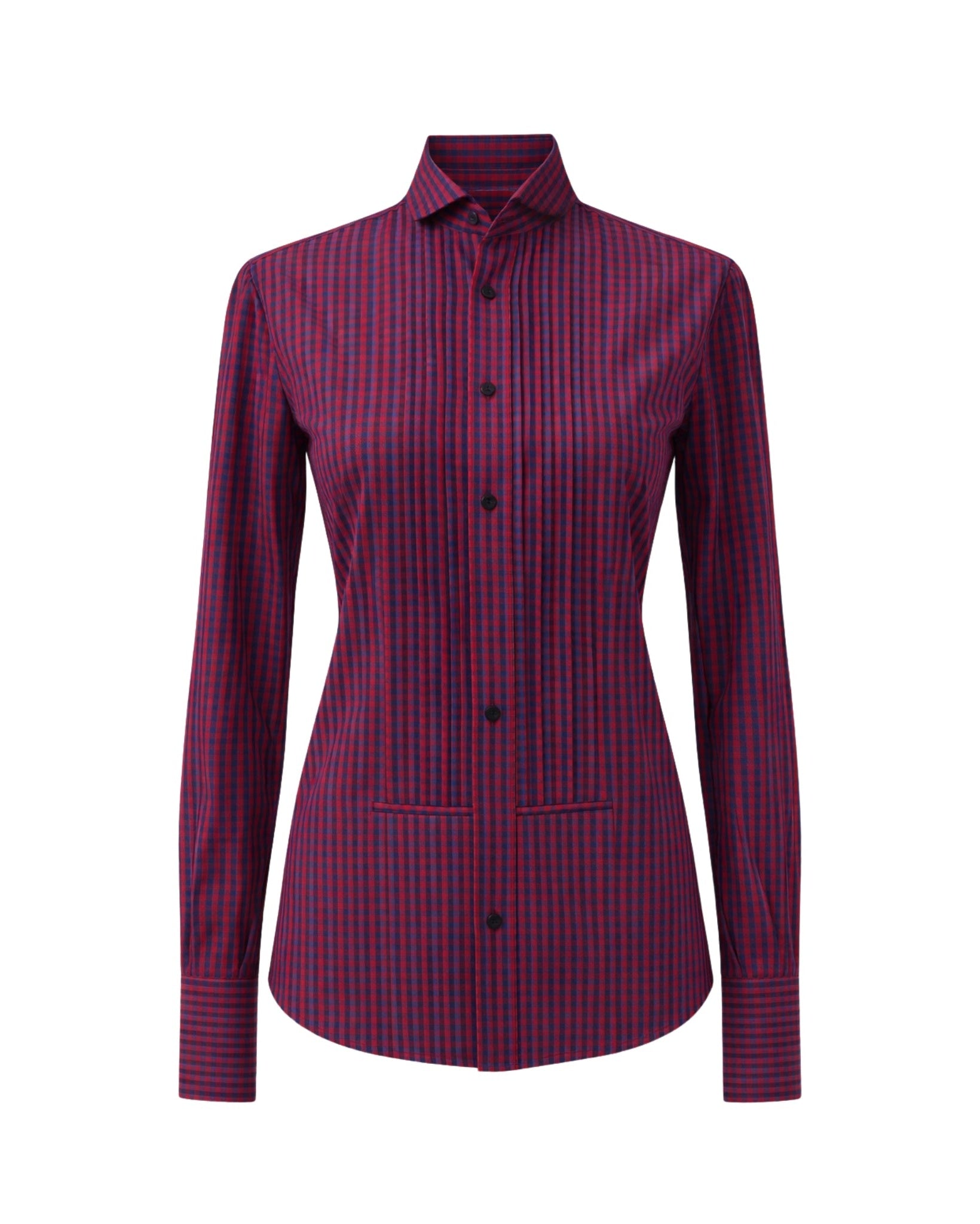 Tailory red and blue checkered tuxedo-front shirt front view