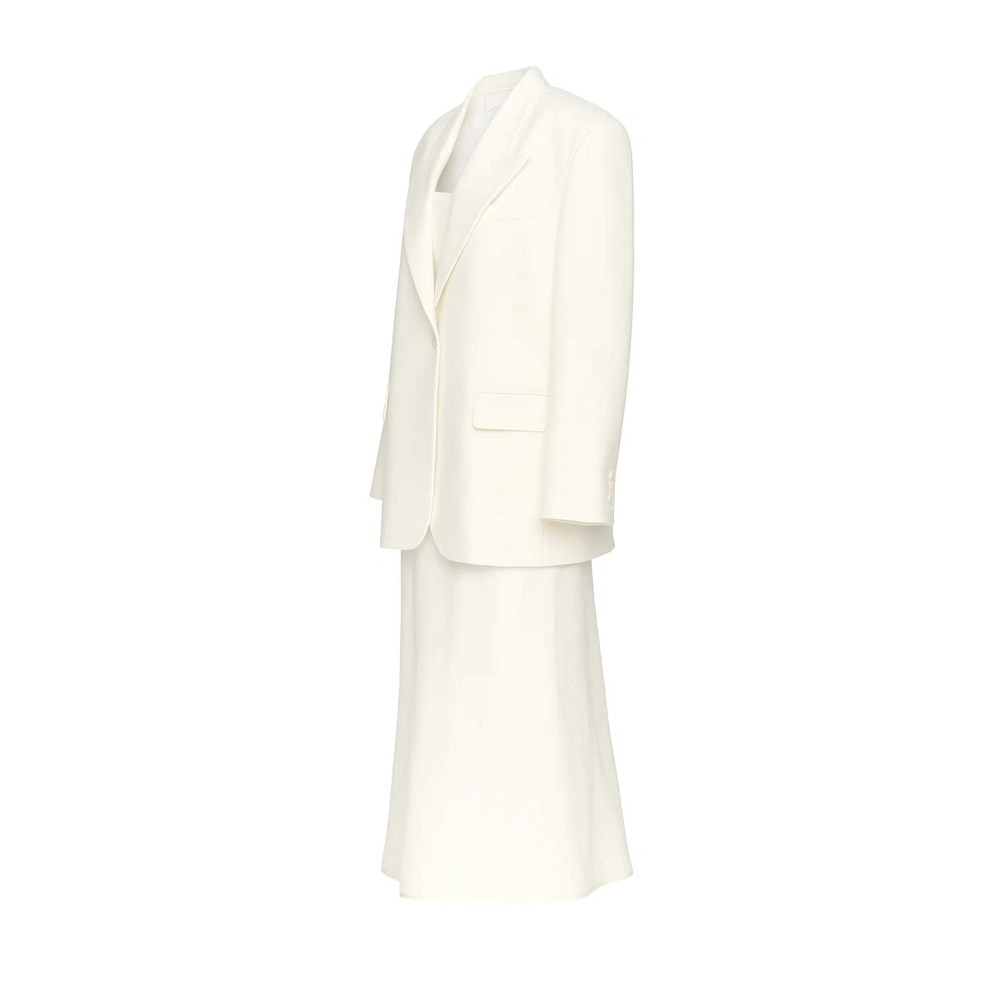 Ivory Loro Piana blazer and slip dress set side view