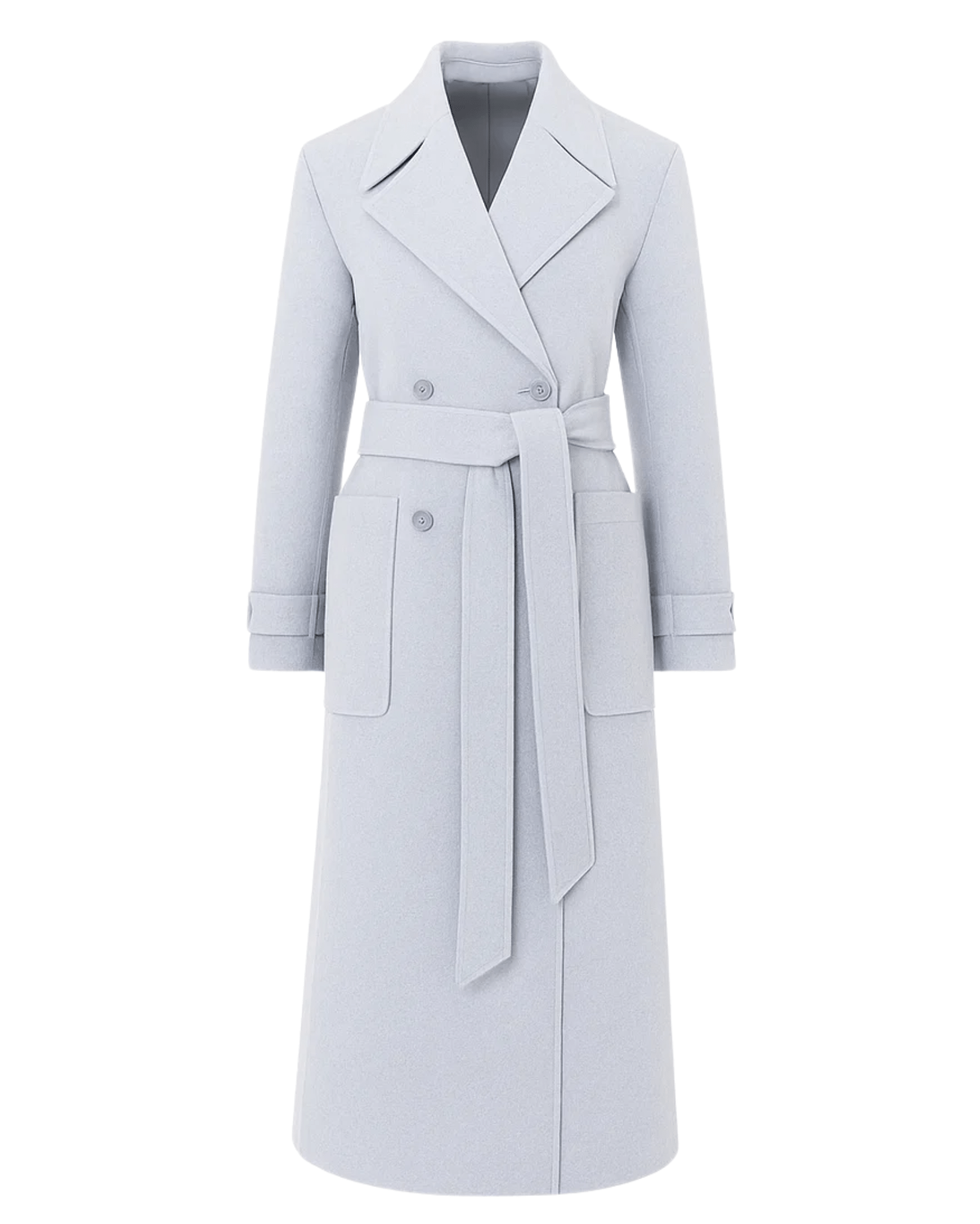 Tailory ash grey double-breasted wrap coat front view