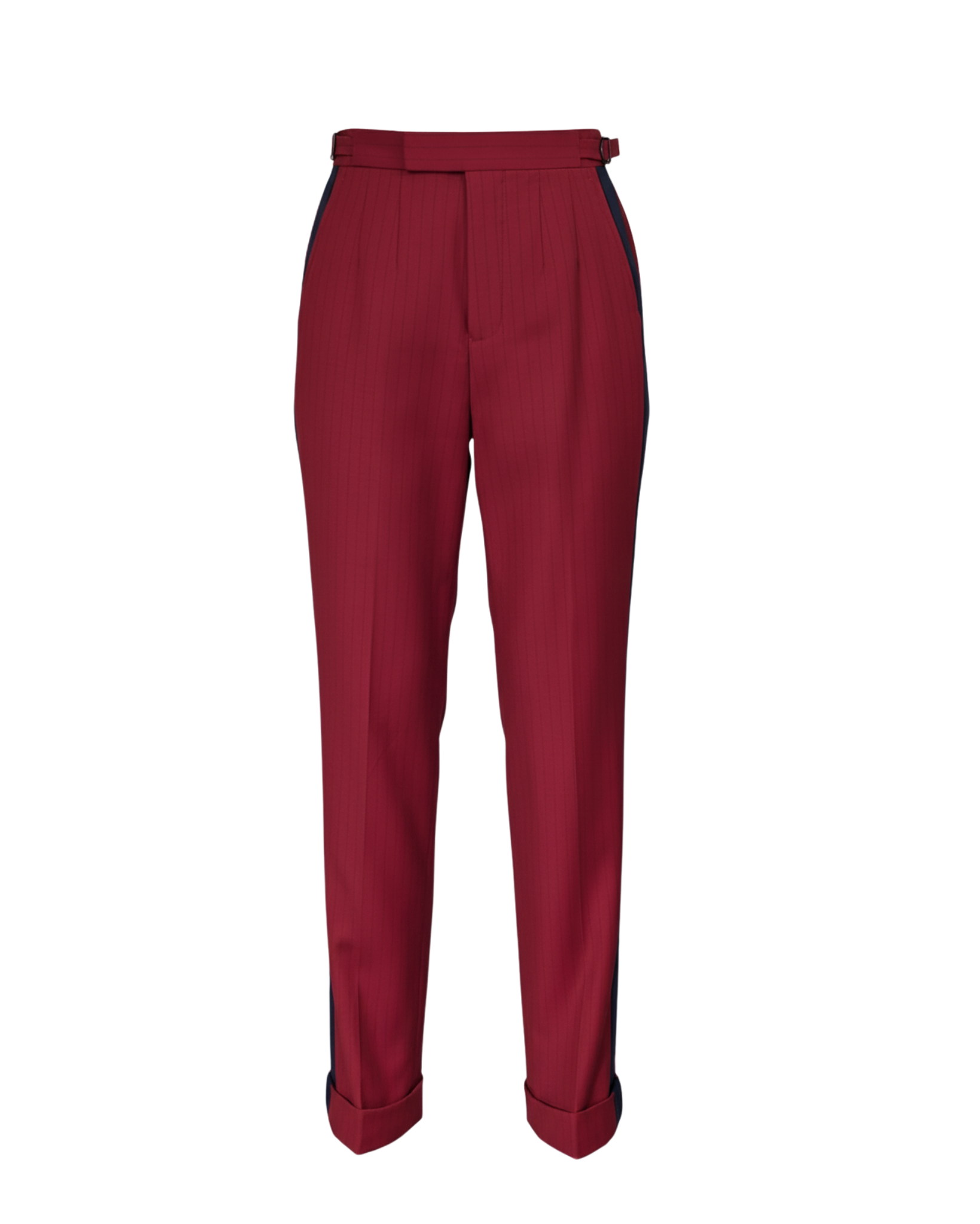 tailory crimson contrast-stripe trouser front view