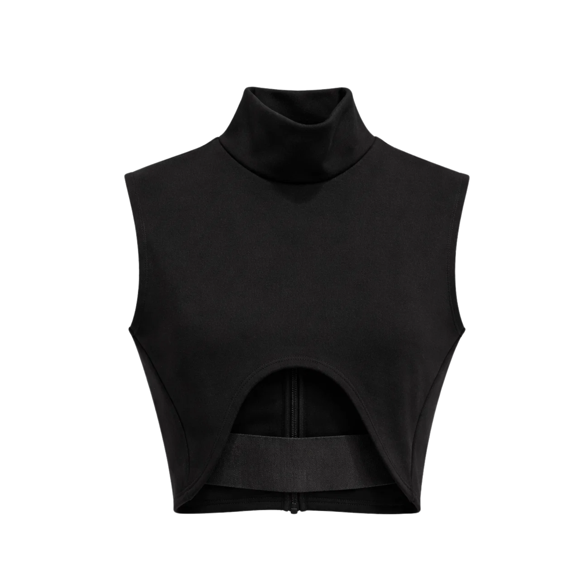 Tailory black mock neck cutout crop top front view”