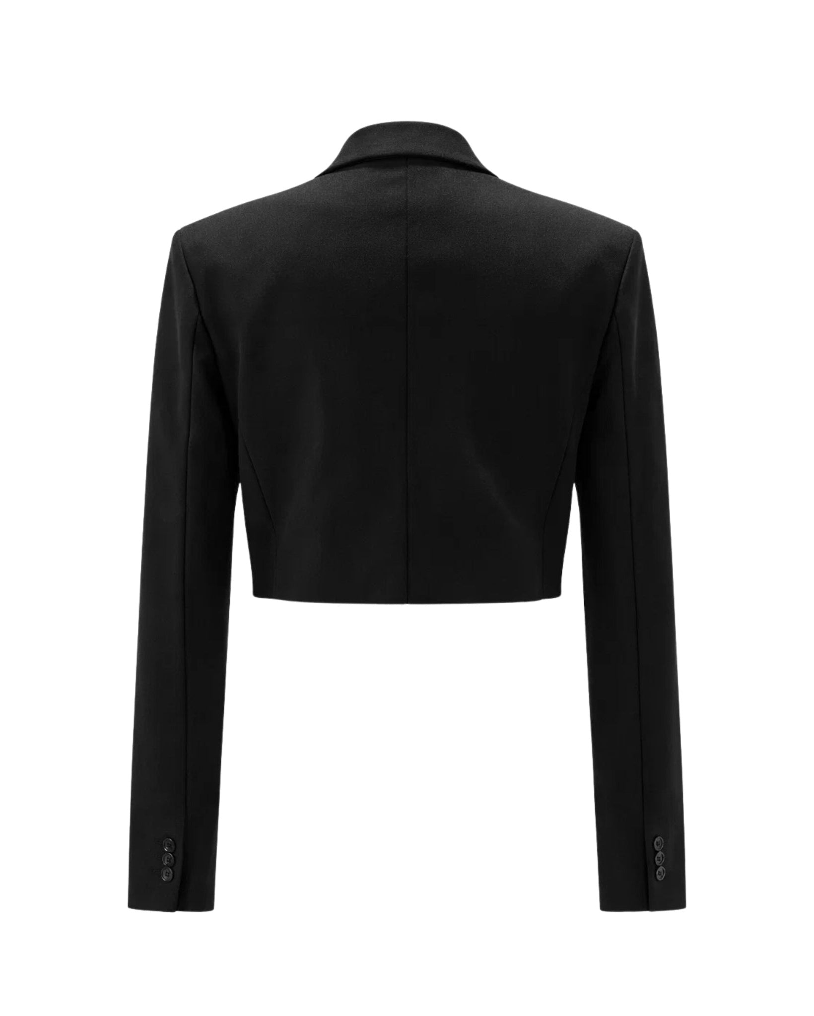 Tailory black cropped double-breasted peak-lapel jacket back view