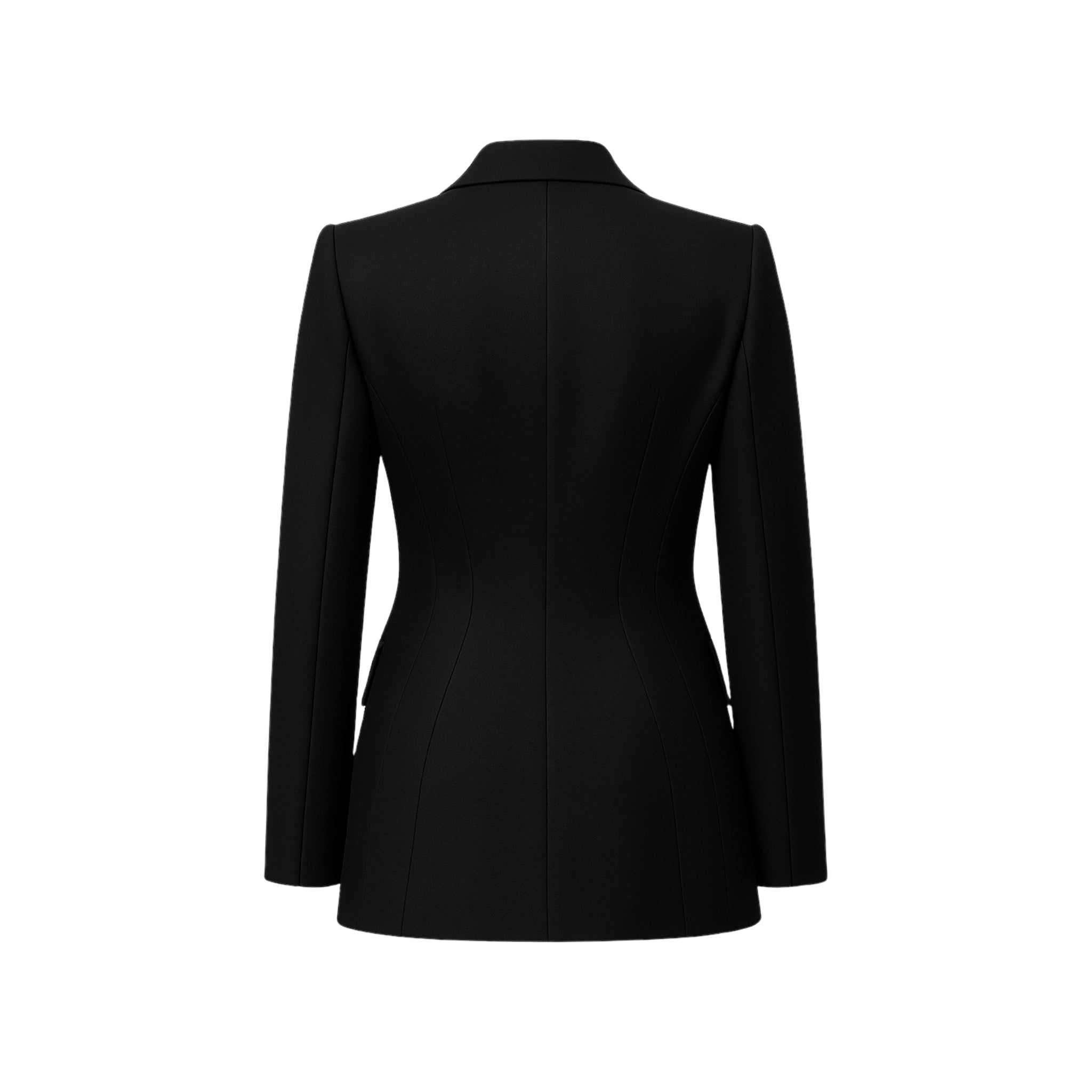 Tailory jet black double-breasted wool jacket back view