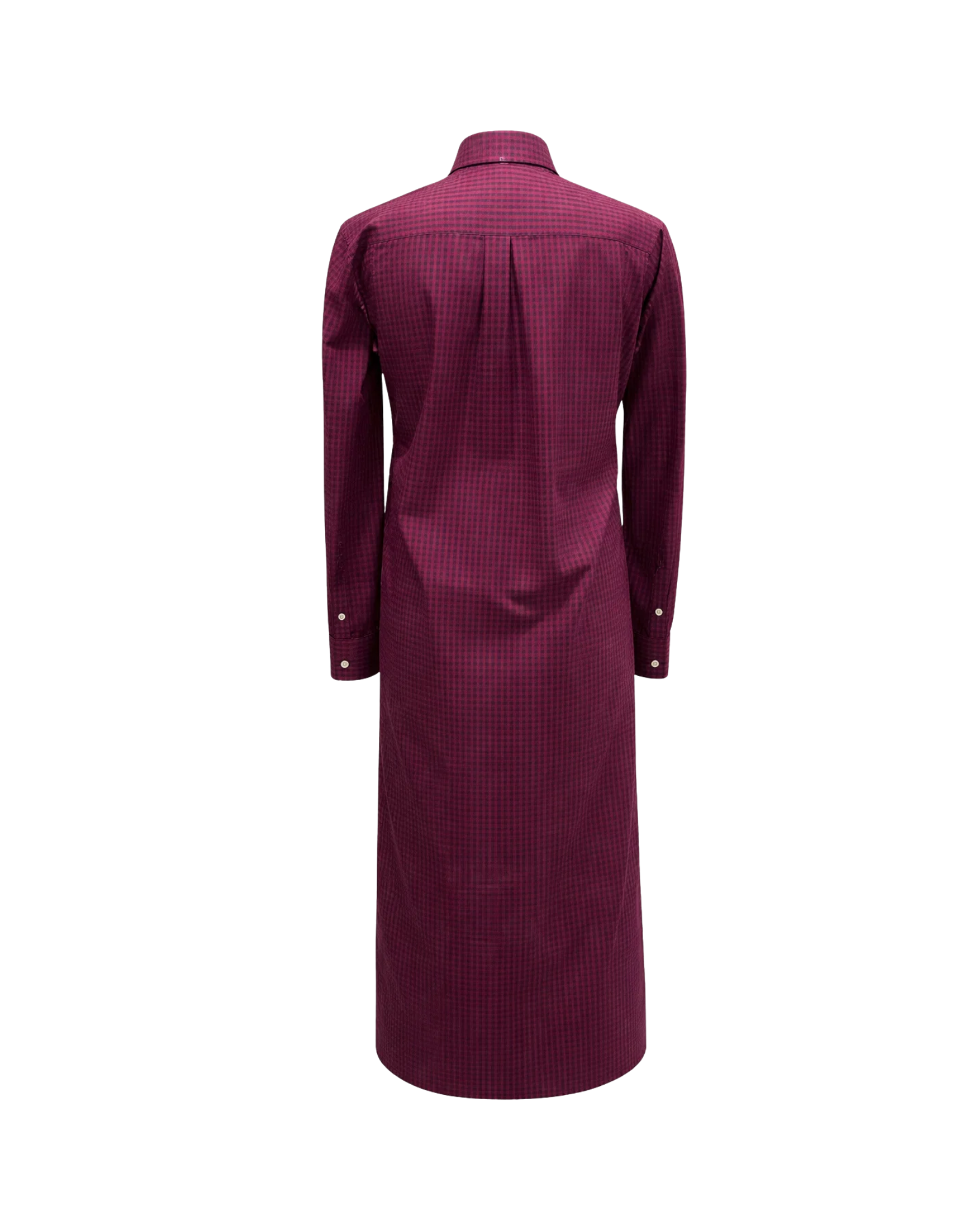 Tailory burgundy checked midi shirt dress back view