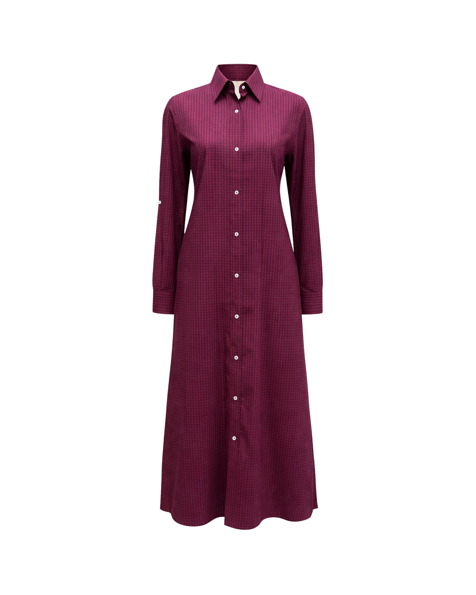 Tailory_Dress_Burgundy_Checked_Shirt_Midi_FrontView