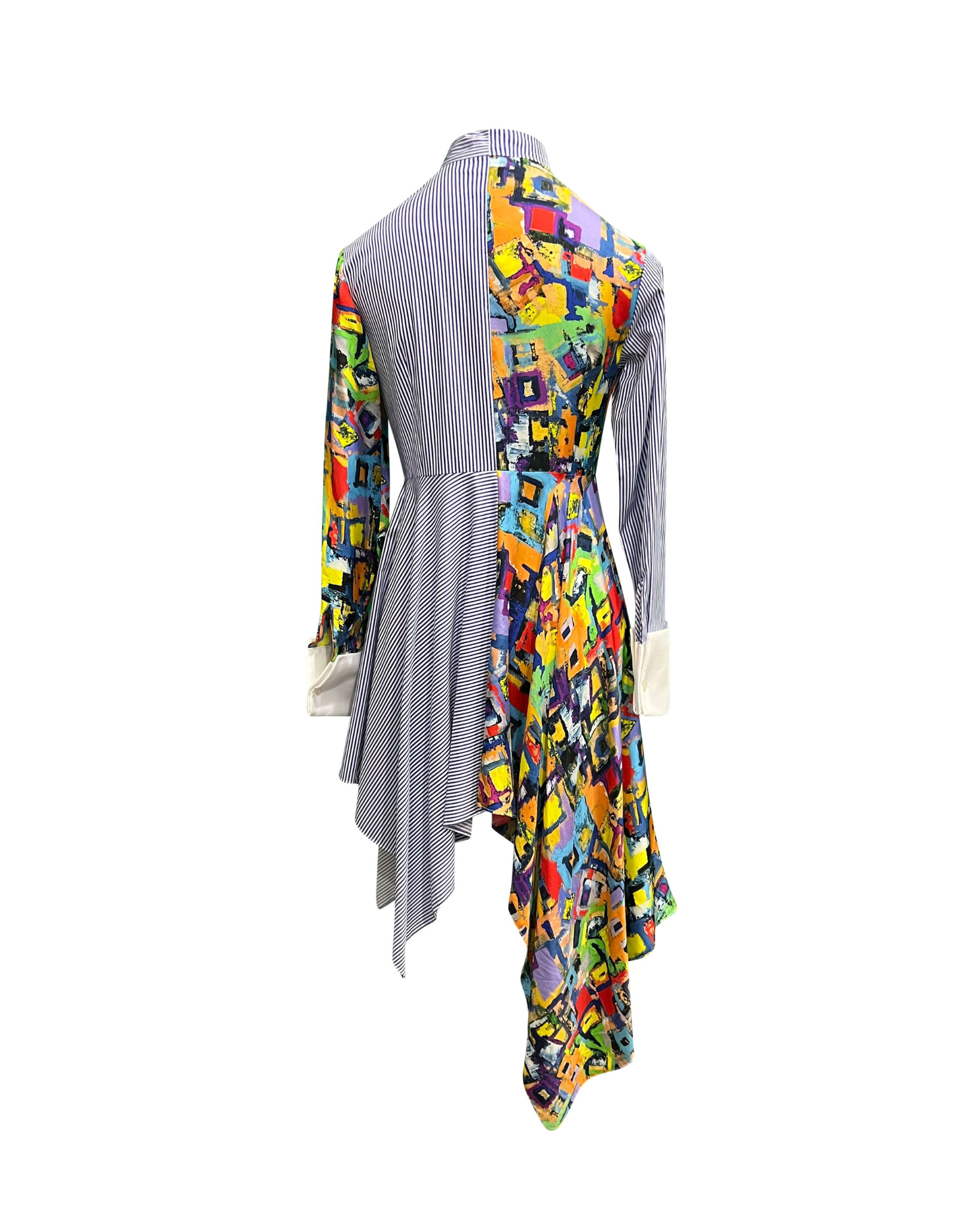 Tailory multicolor asymmetrical cotton–viscose shirt dress back view