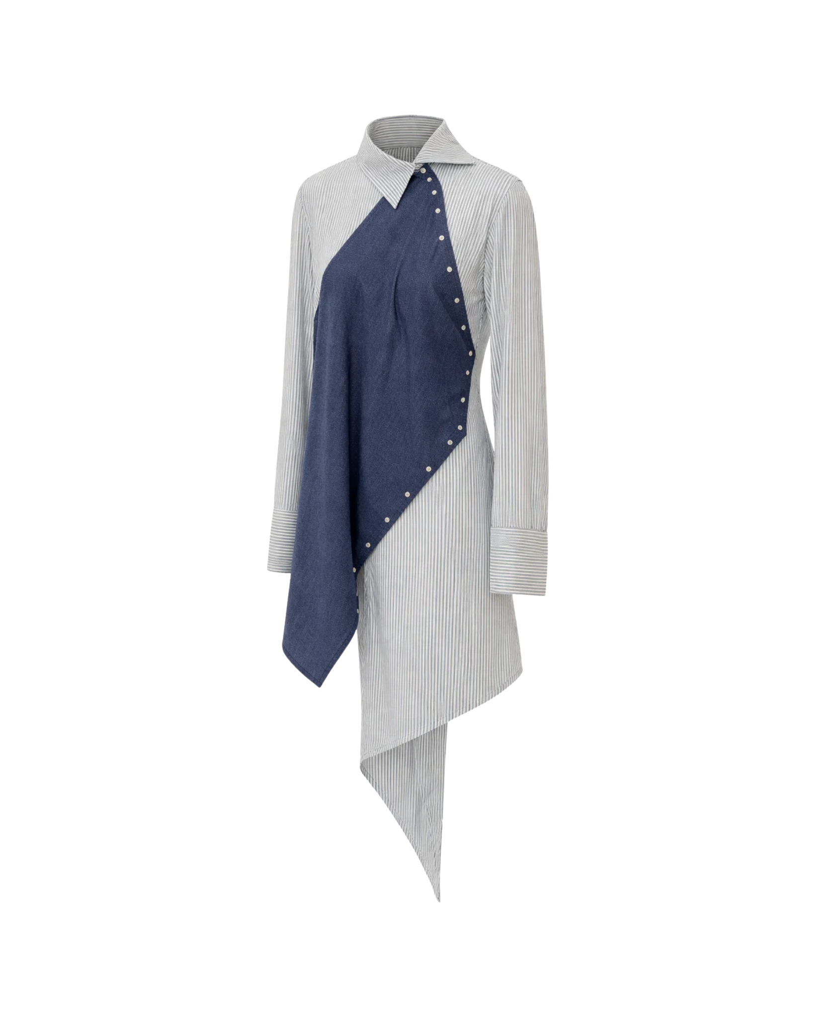 Tailory navy and stripe asymmetric button-detail shirt dress side view