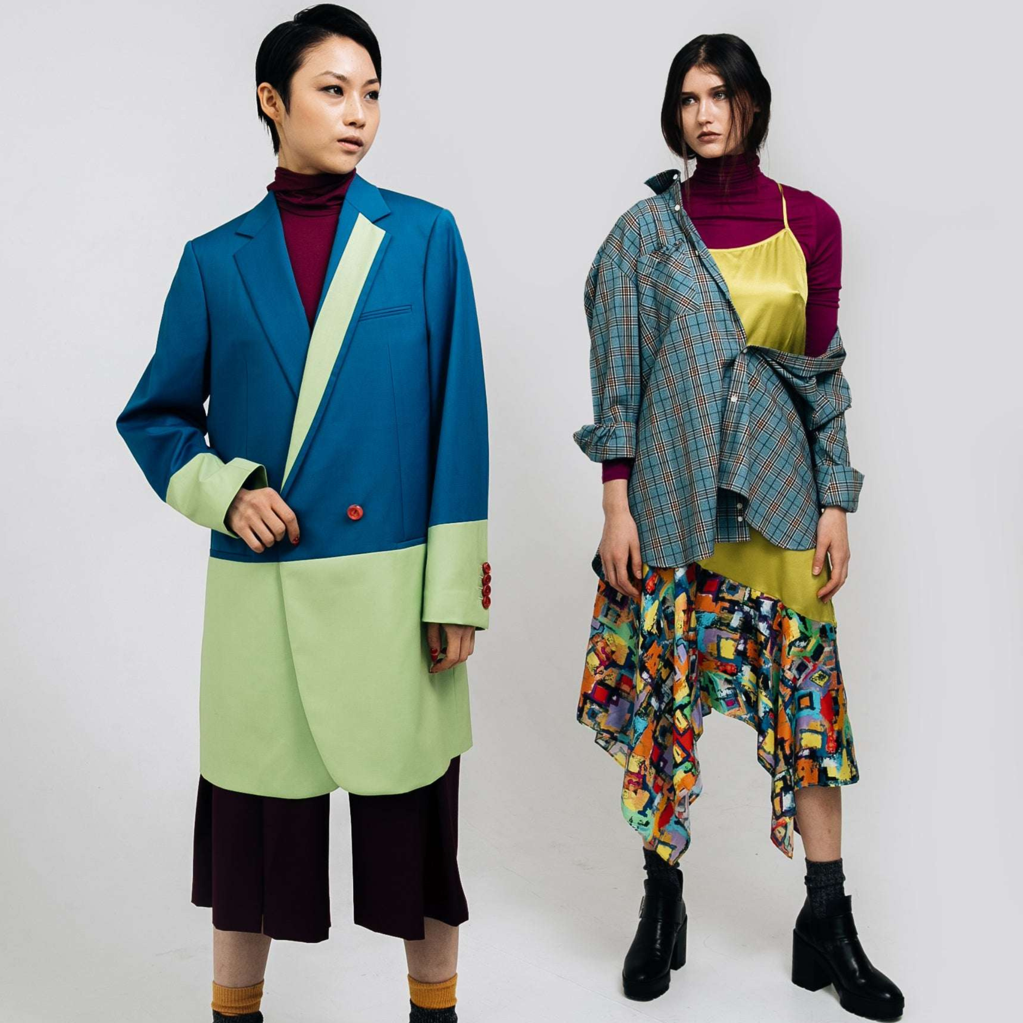 Tailory yellow asymmetrical silk slip dress front view commercial fits