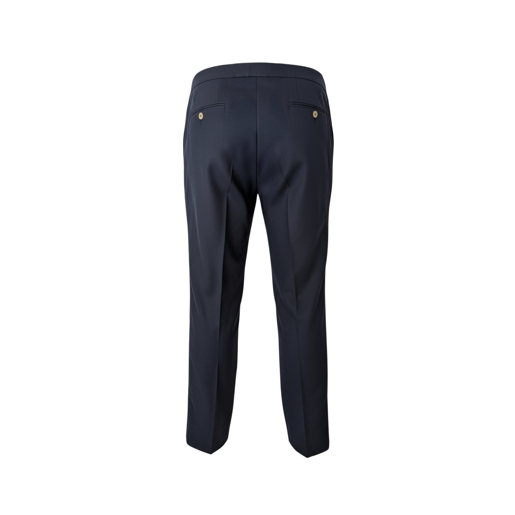 Tailory navy flat-front tailored dress trousers back view