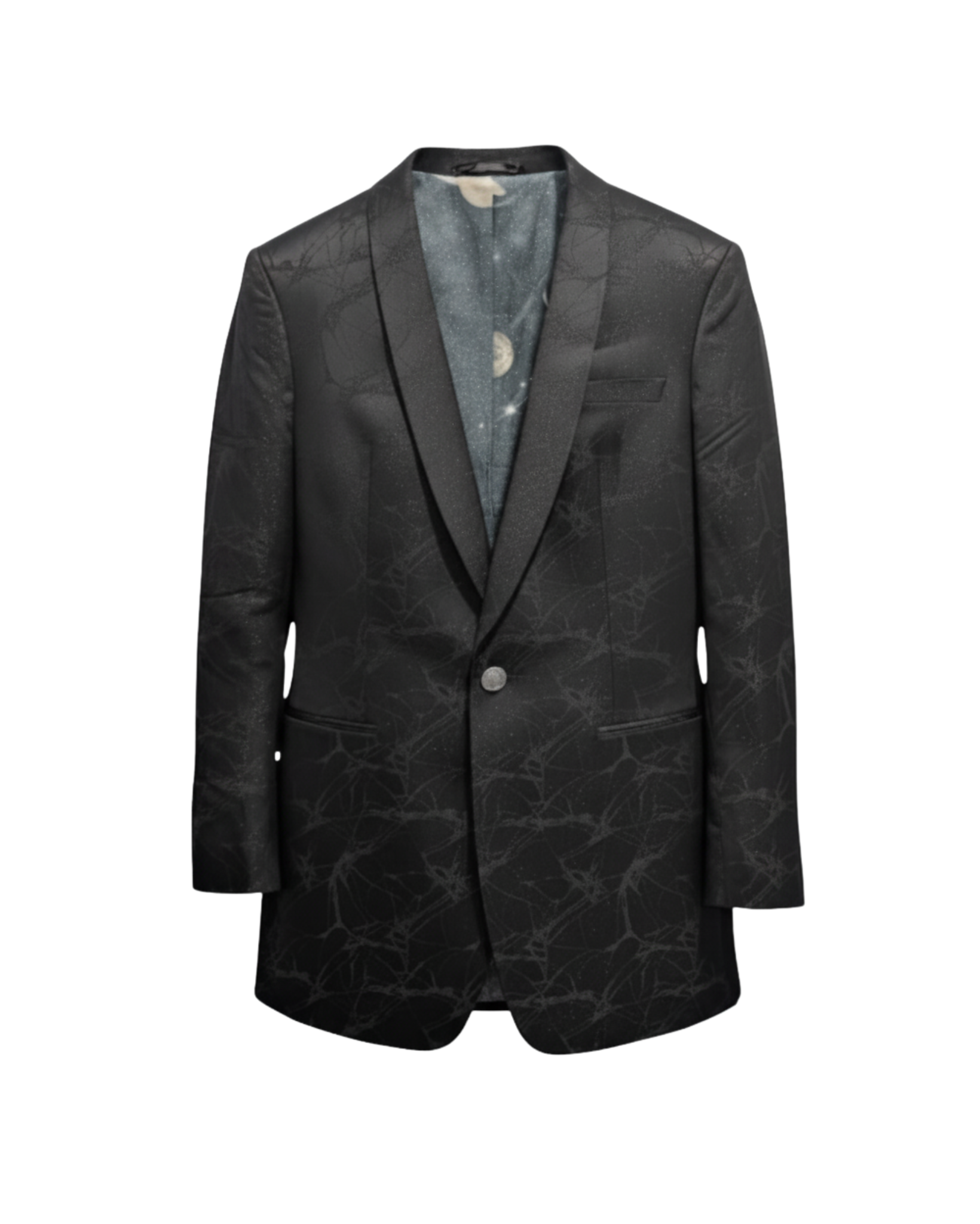 Tailory black spiderweb jacquard tuxedo jacket front view