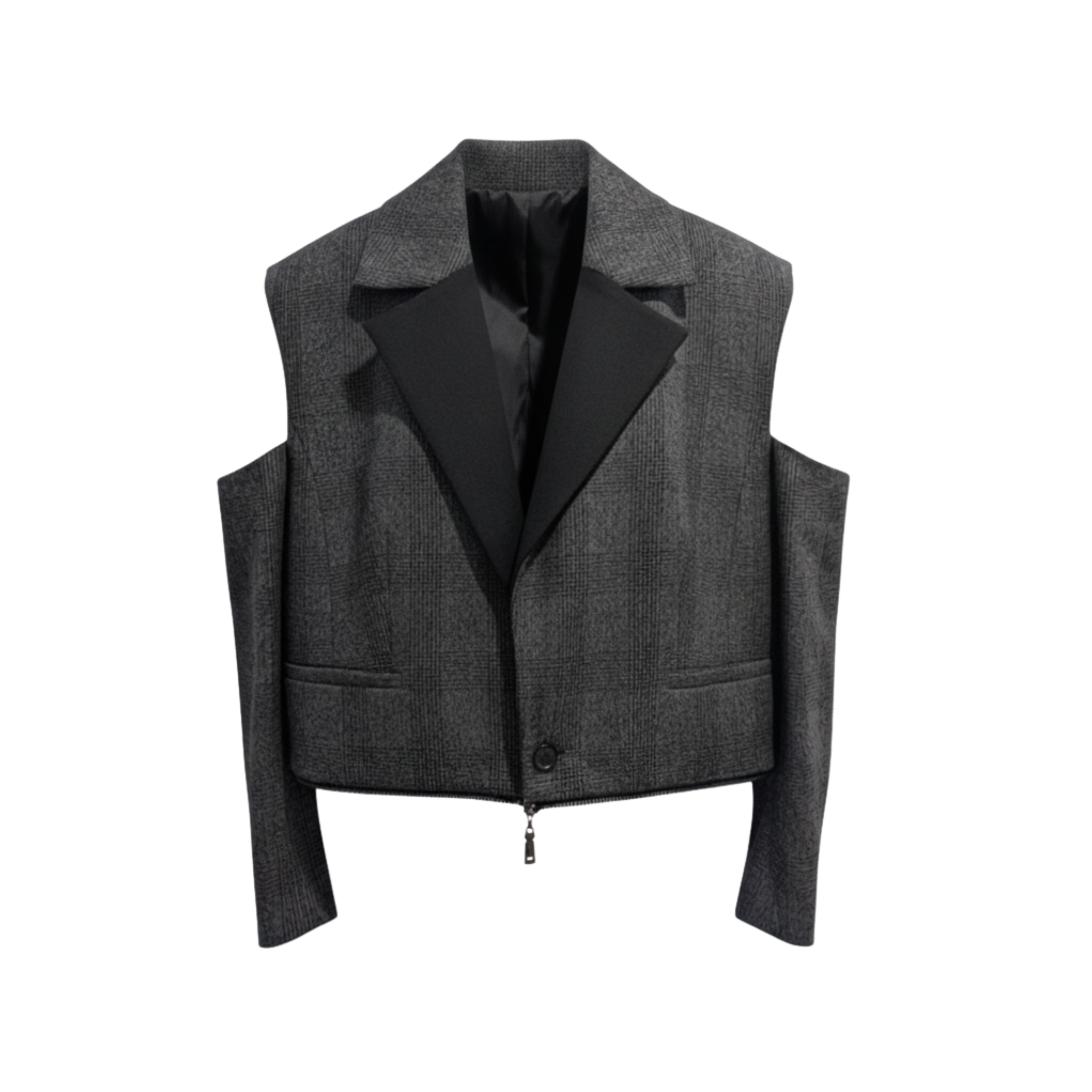 Tailory grey/black plaid cut-out structured jacket front view