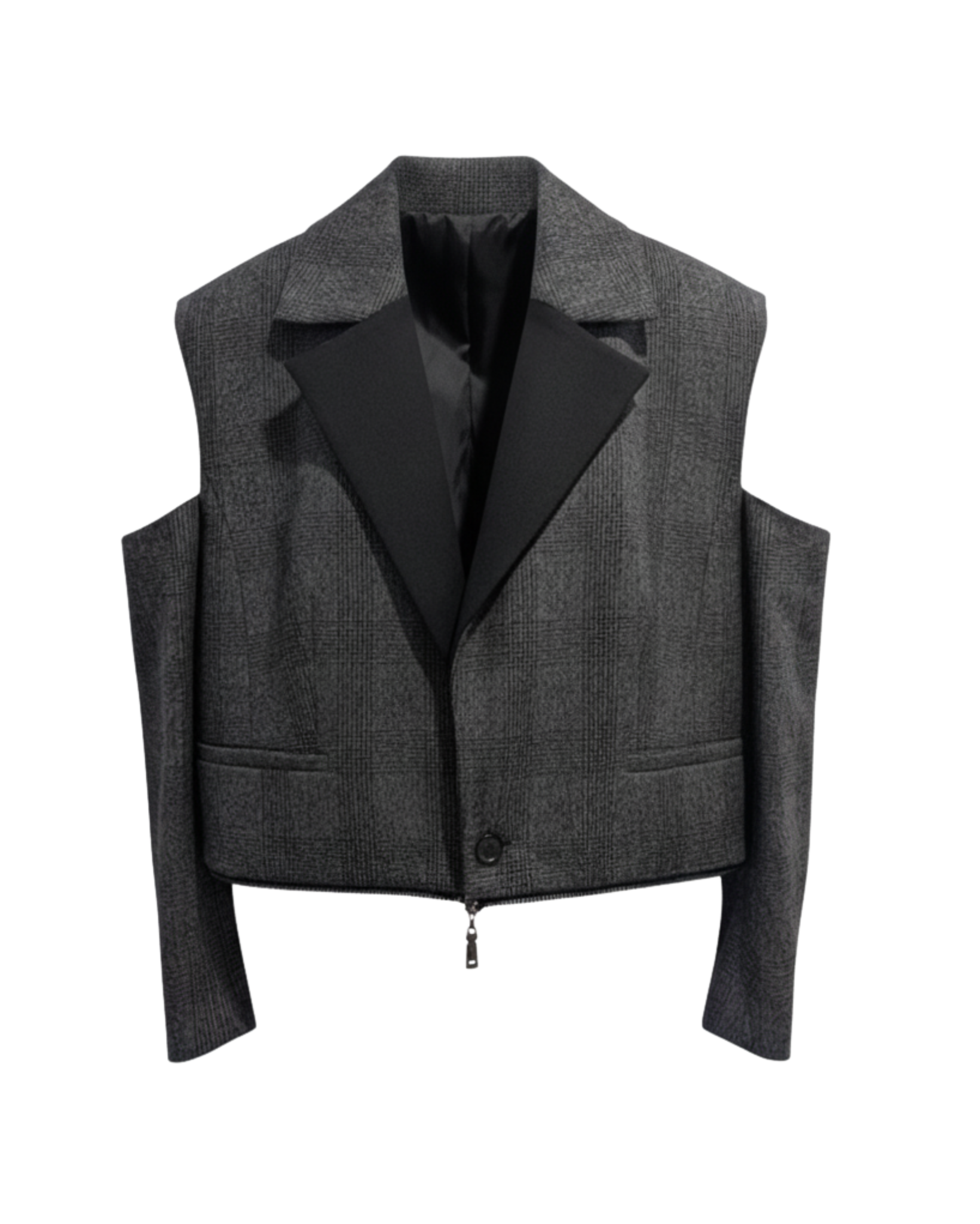Tailory grey/black plaid cut-out structured jacket front view