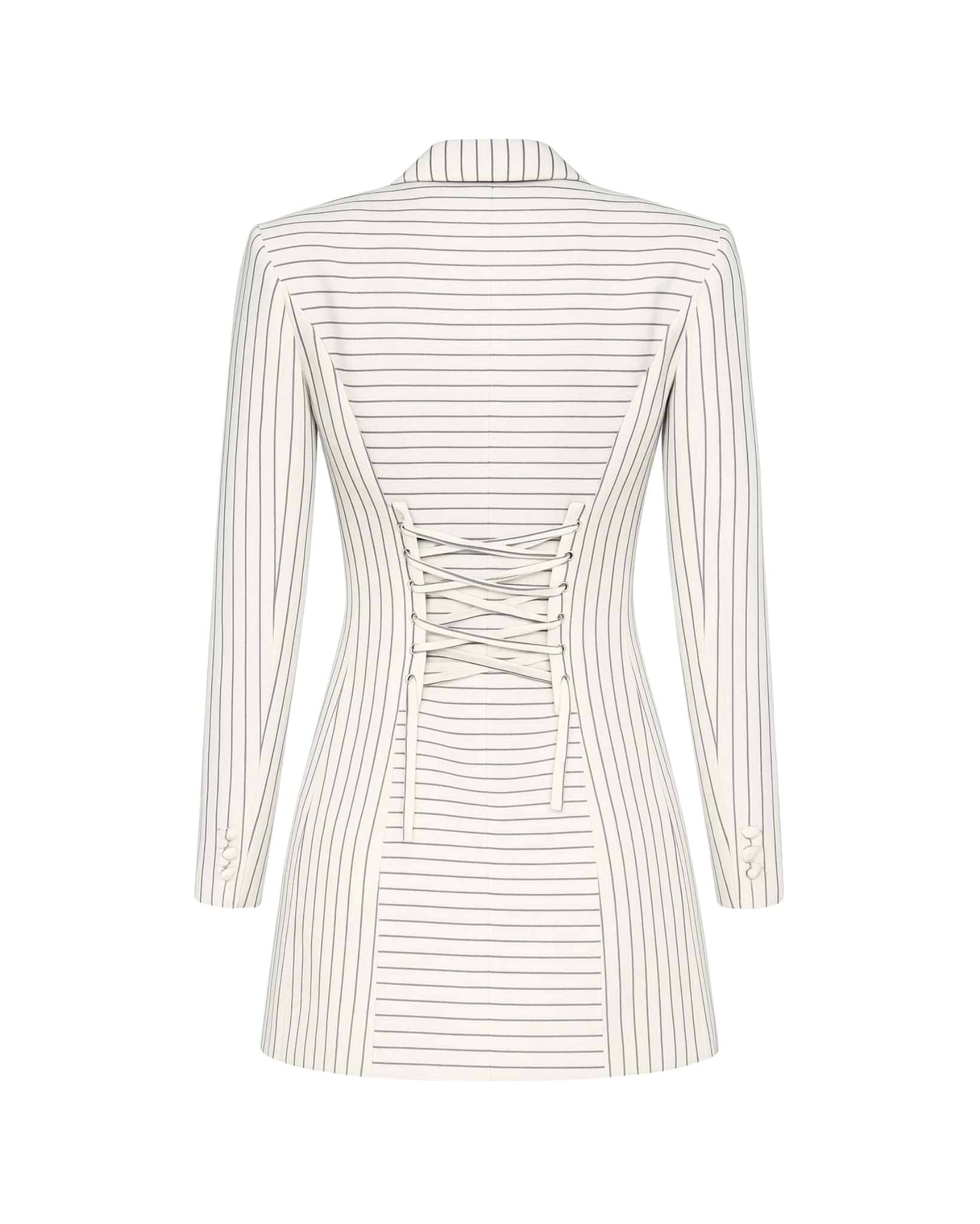 Tailory white/black pinstripe corset-back tailored jacket back view