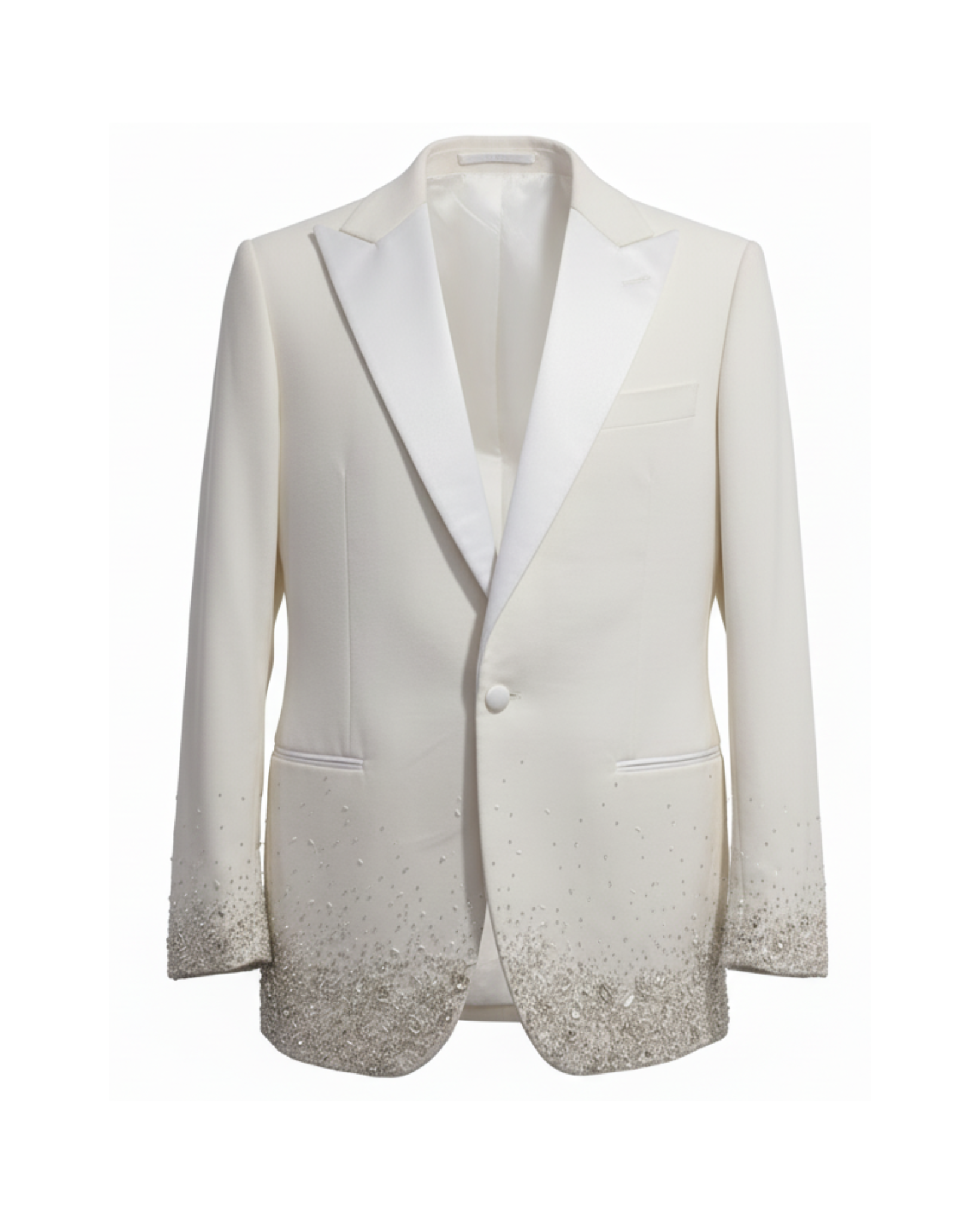 Tailory white velvet embellished evening jacket front view