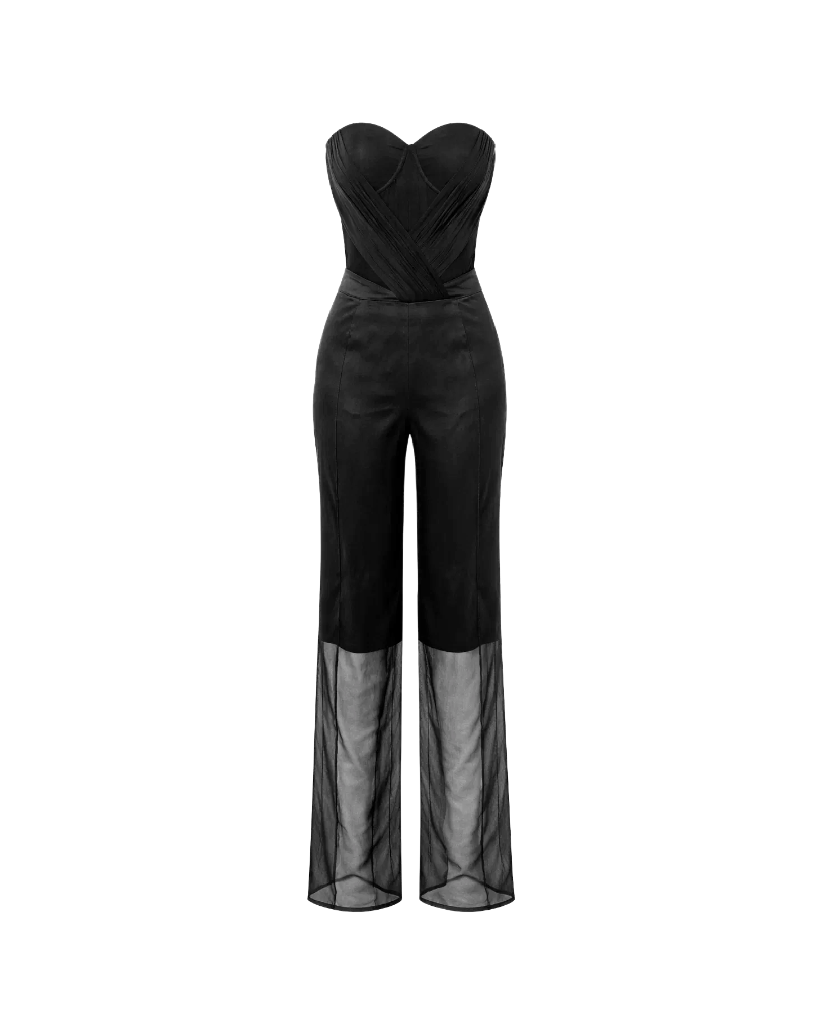 Tailory_Jumpsuit_Black_Strapless_SheerHem_FrontView