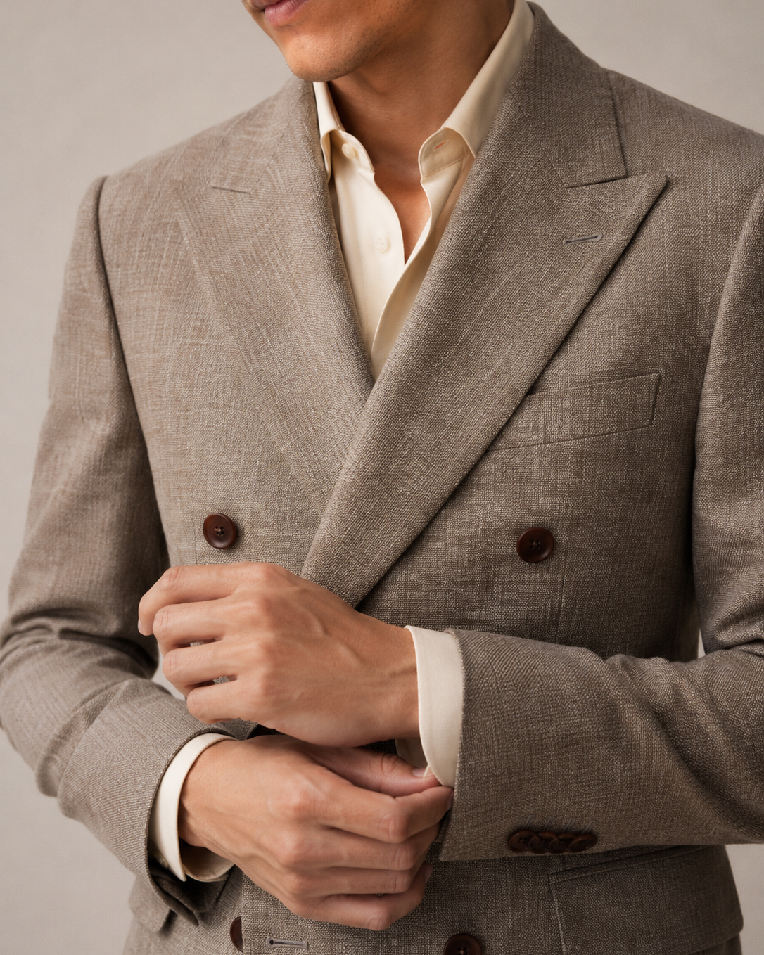The Loro Piana Edit — beige tailored suit jacket