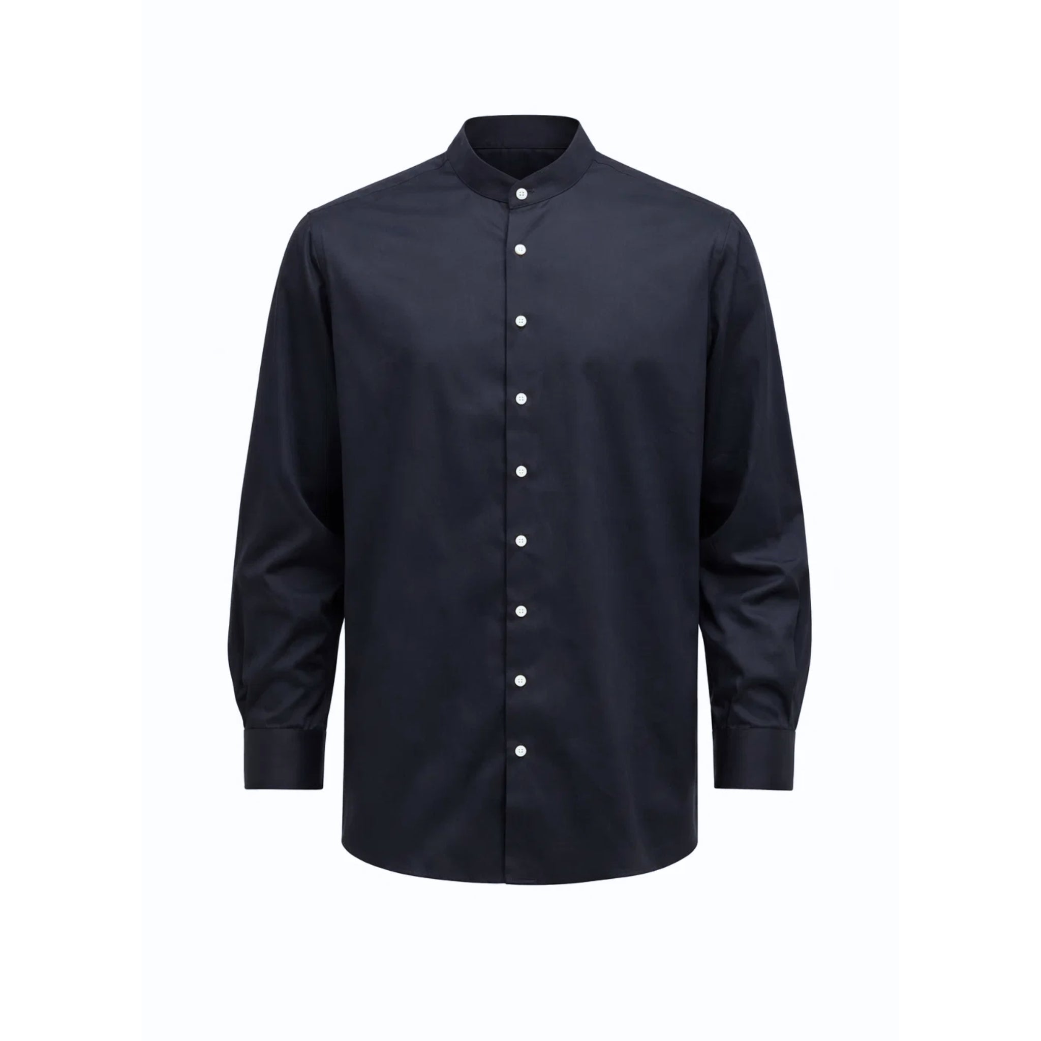 Tailory blue mandarin collar button-up shirt front view