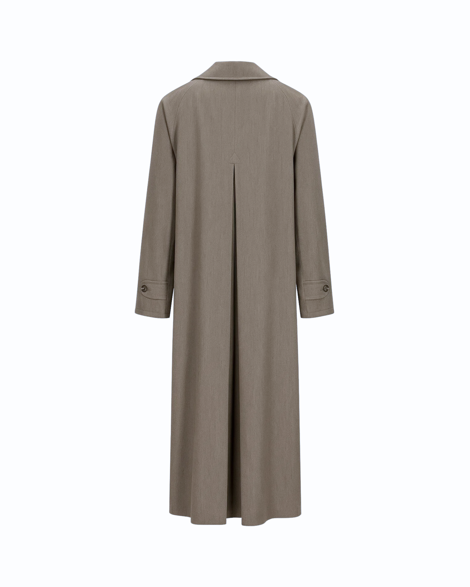 Tailory taupe-grey full-length overcoat back view