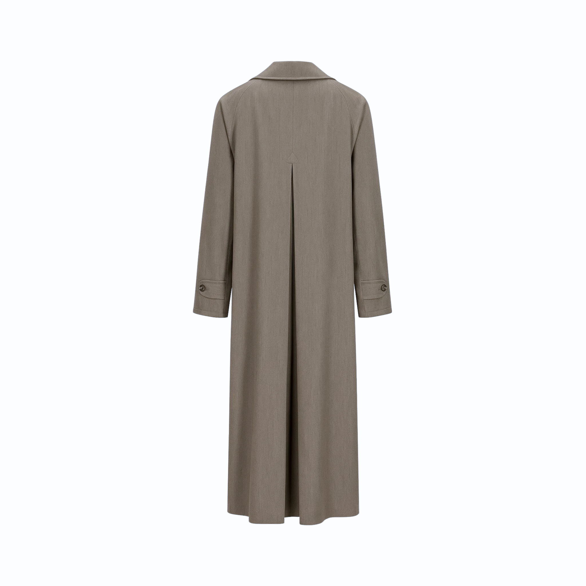 Tailory taupe-grey full-length overcoat back view
