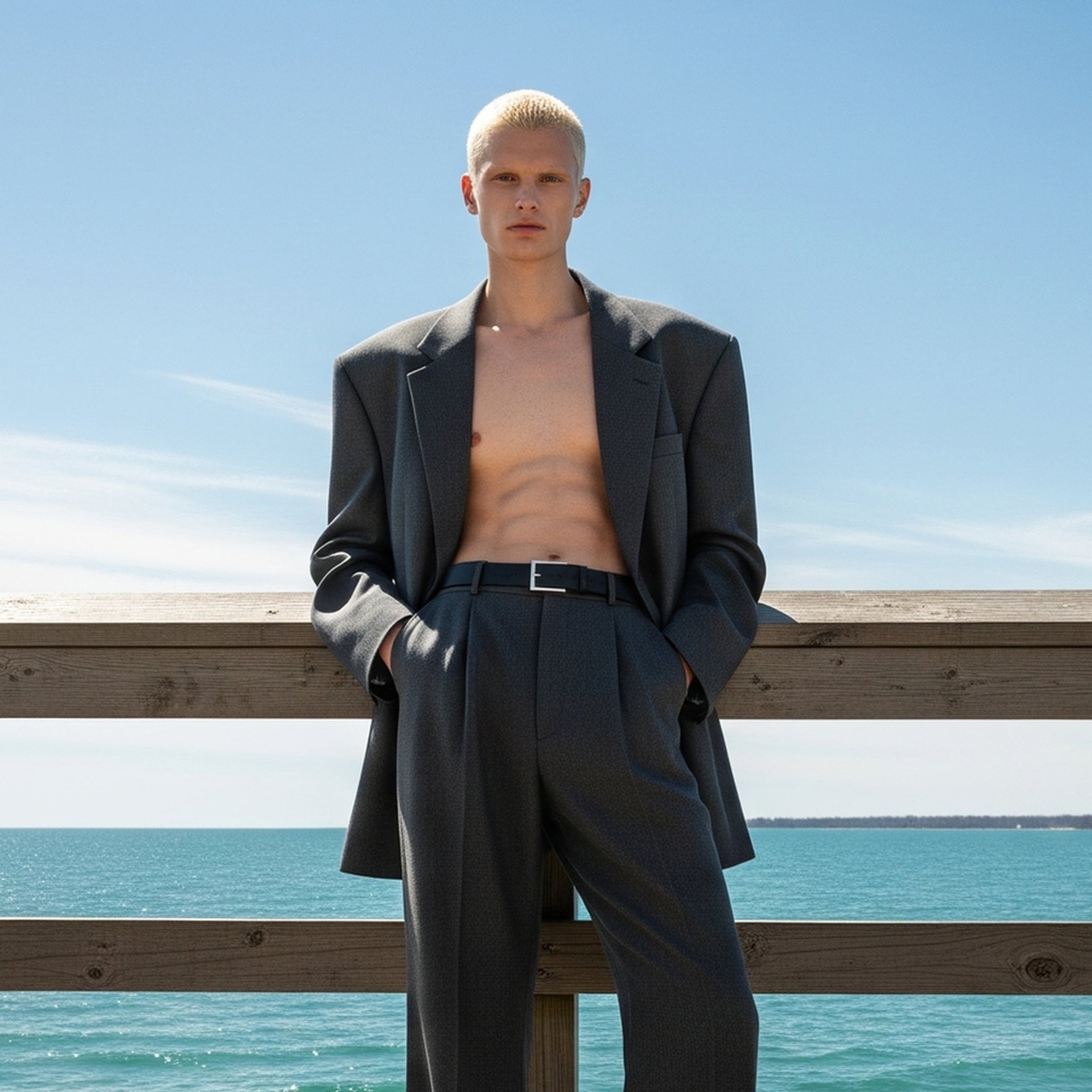 Tailory heather charcoal oversized blazer worn on model