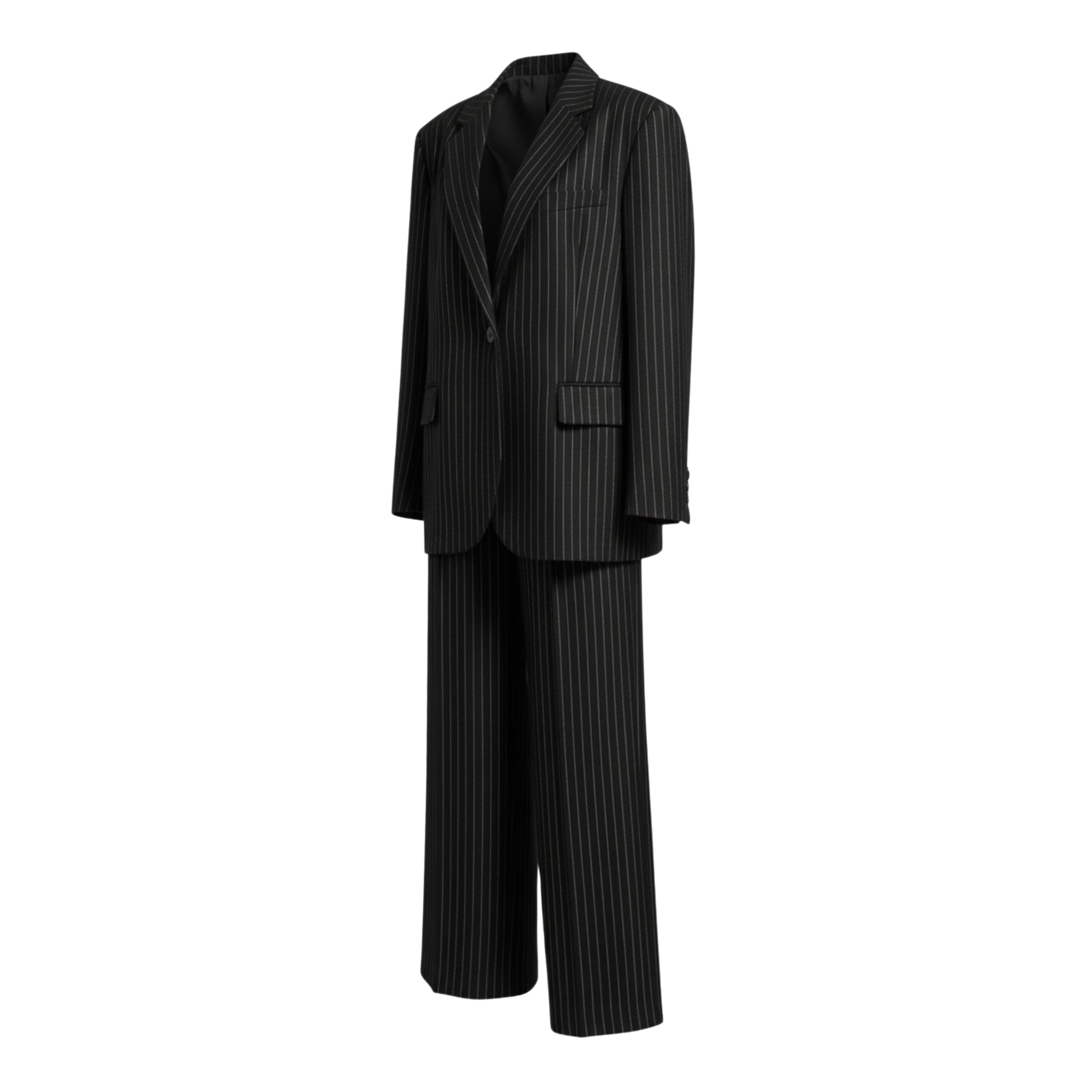 Tailory black white pinstripe oversized suit set side view