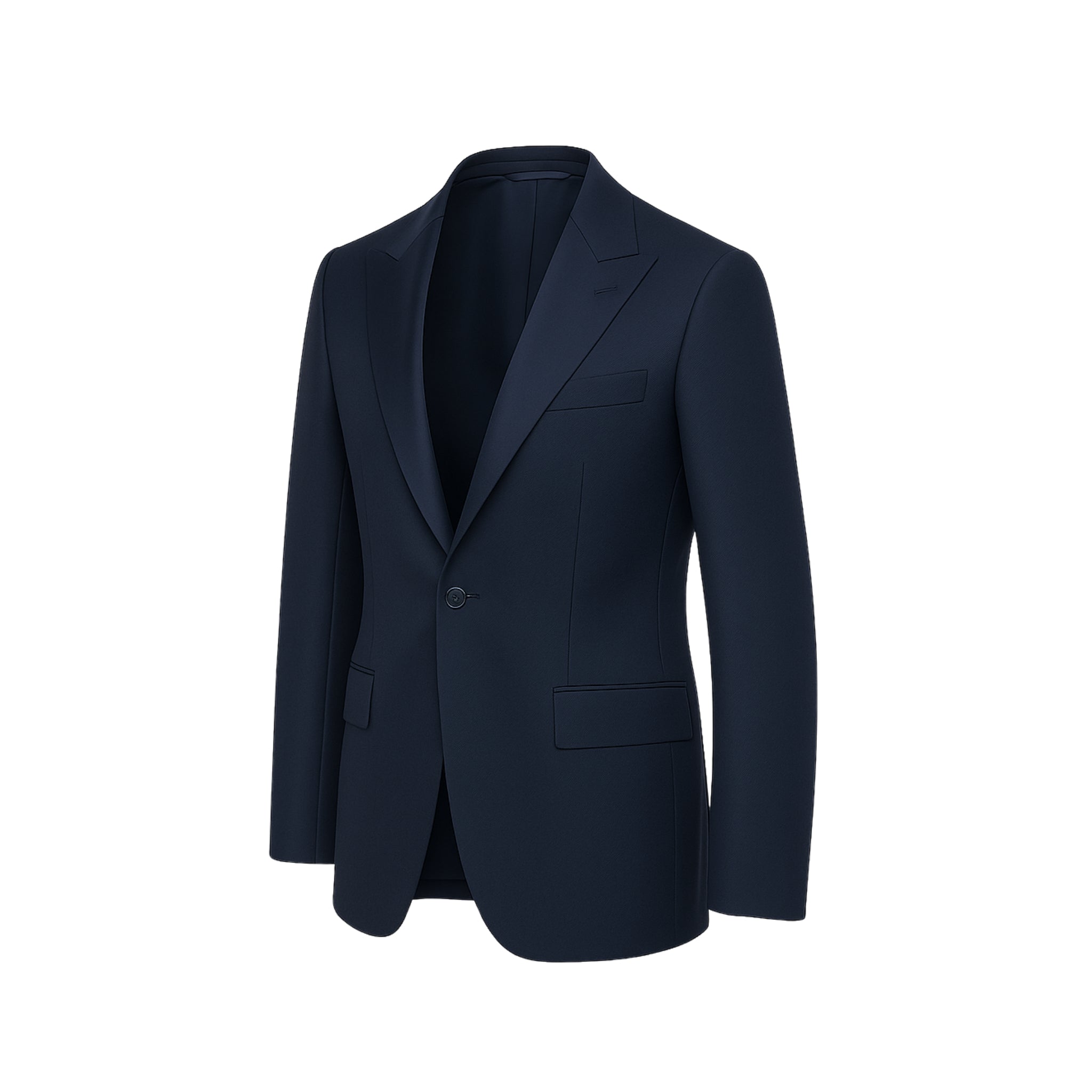 Tailory midnight blue peak lapel wool dinner jacket side view